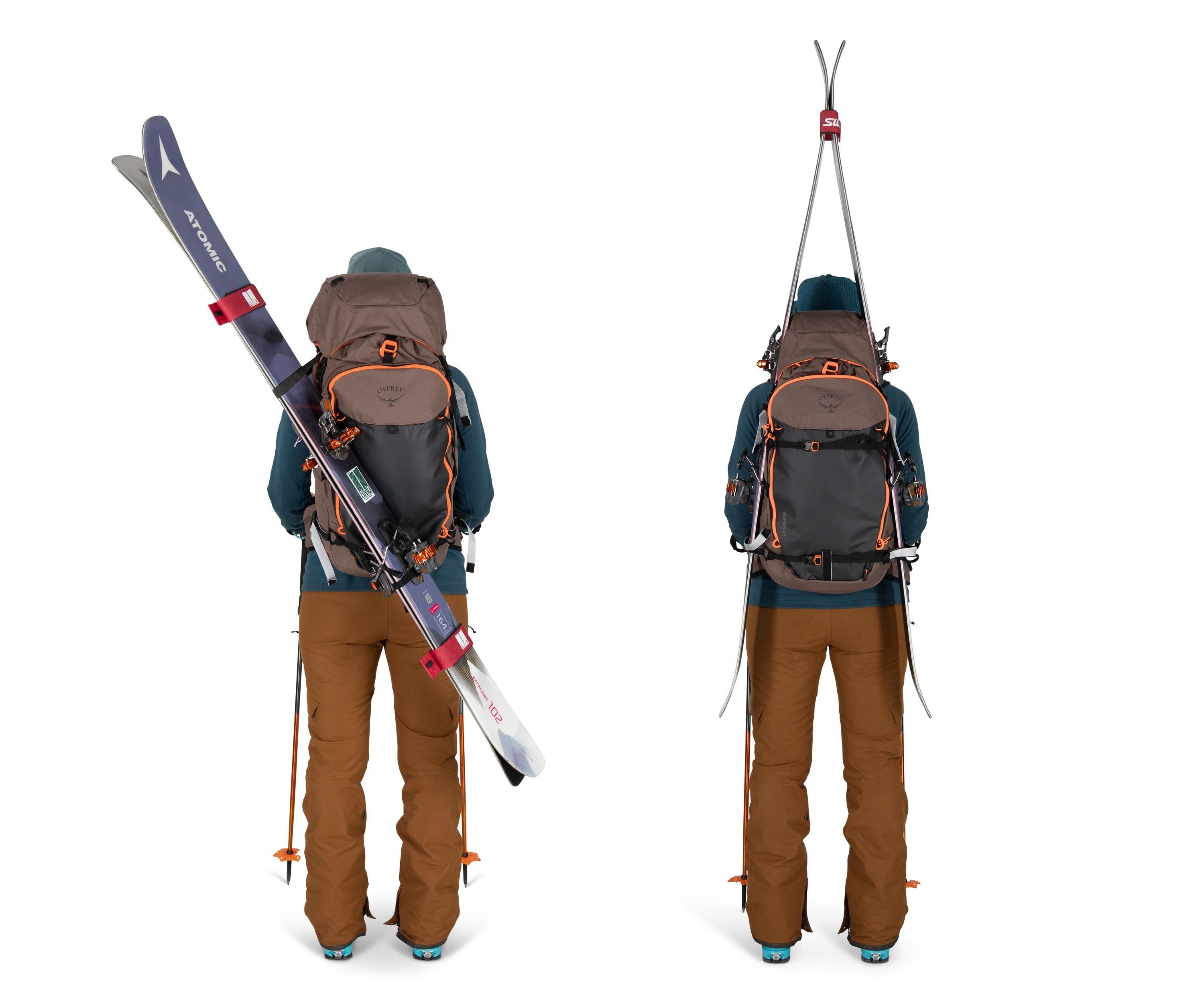 Osprey Sopris 45 Women's Ski & Snowboard Backpack 45L in Magma Brown-Raven Black — detail view