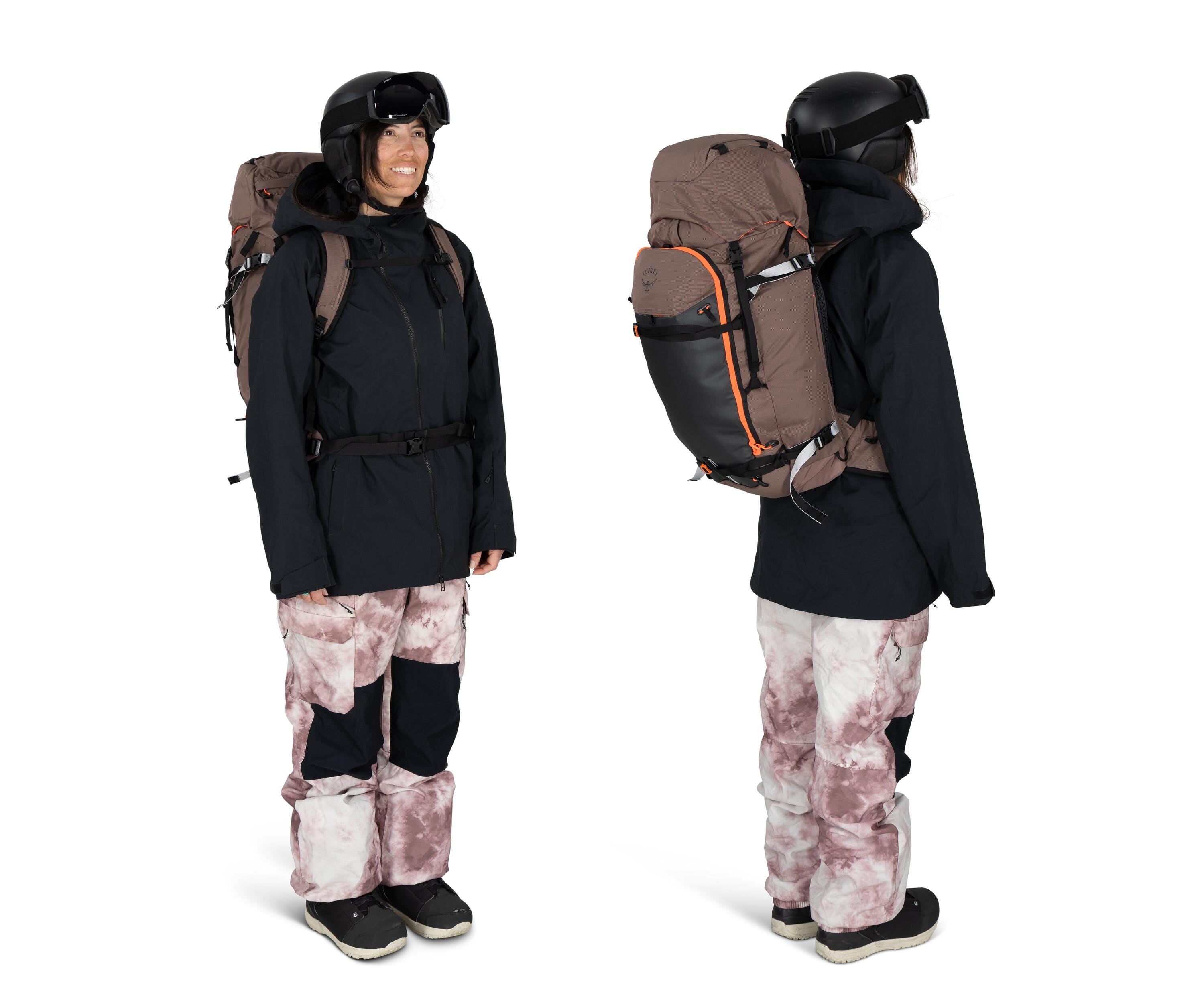 Osprey Sopris 45 Women's Ski & Snowboard Backpack 45L in Magma Brown-Raven Black — lifestyle