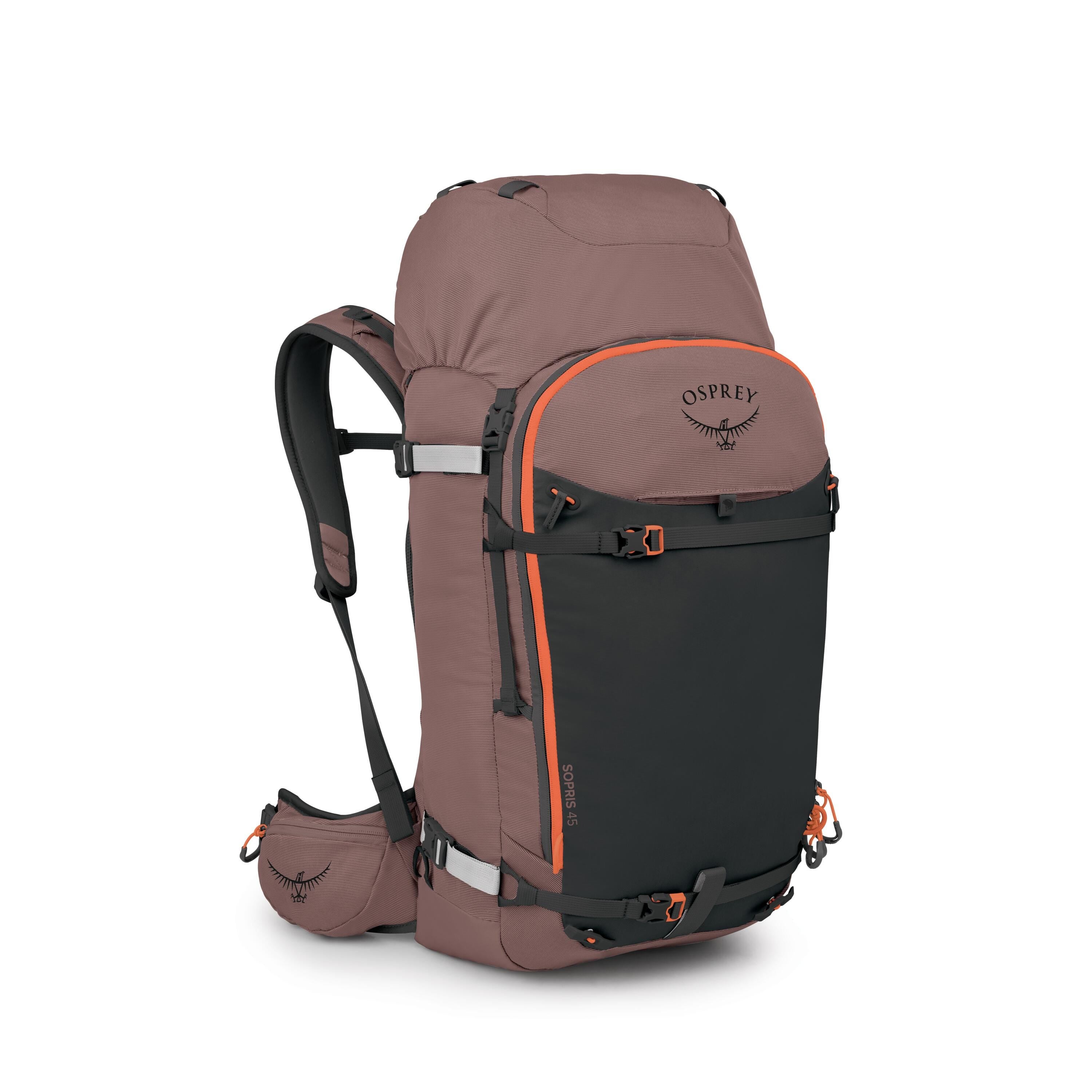 Osprey Sopris 45 Women's Ski & Snowboard Backpack 45L in Magma Brown-Raven Black — angle view 2