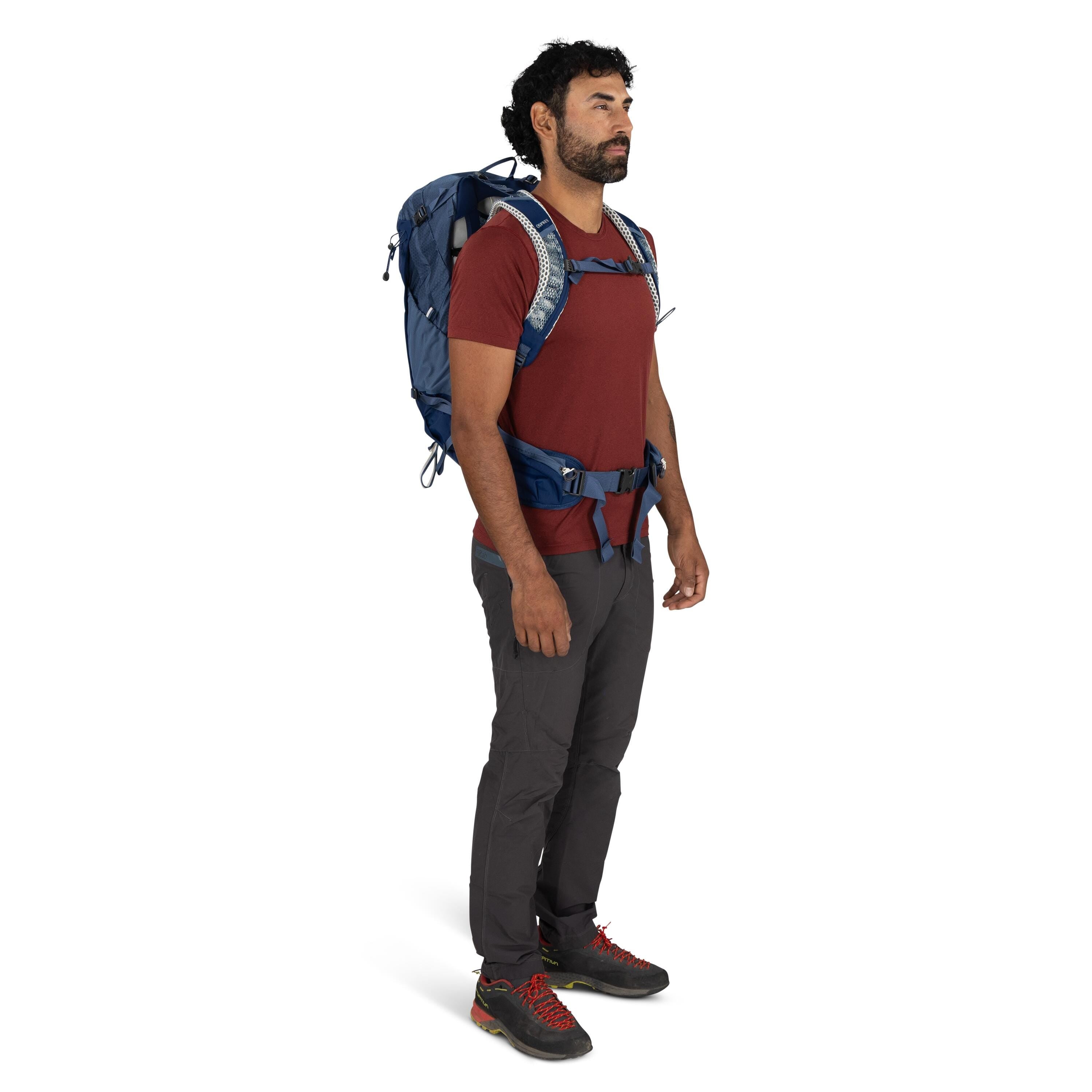 Osprey Stratos 24 Hiking Backpack 24L in Nirvana Blue — lifestyle