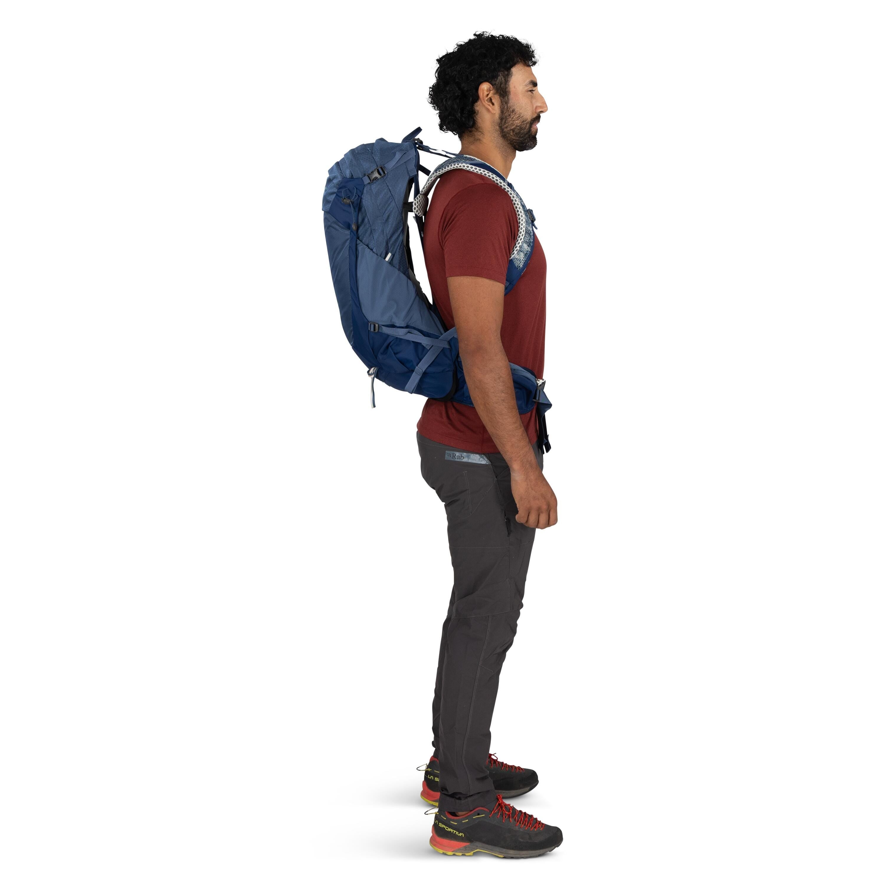 Osprey Stratos 24 Hiking Backpack 24L in Nirvana Blue — lifestyle 2