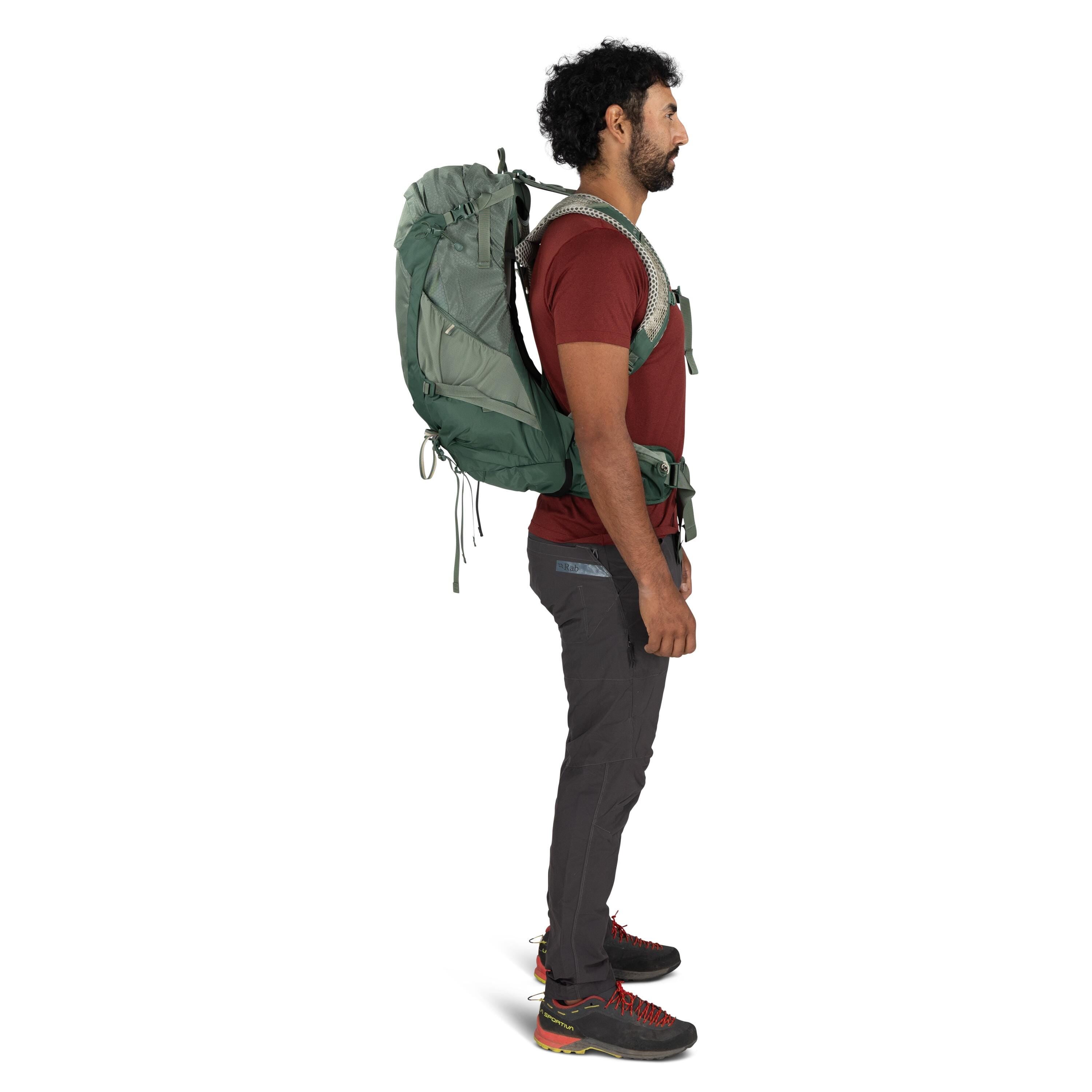 Osprey Stratos 34 Hiking Backpack 34L in Pine Leaf Green — lifestyle 2