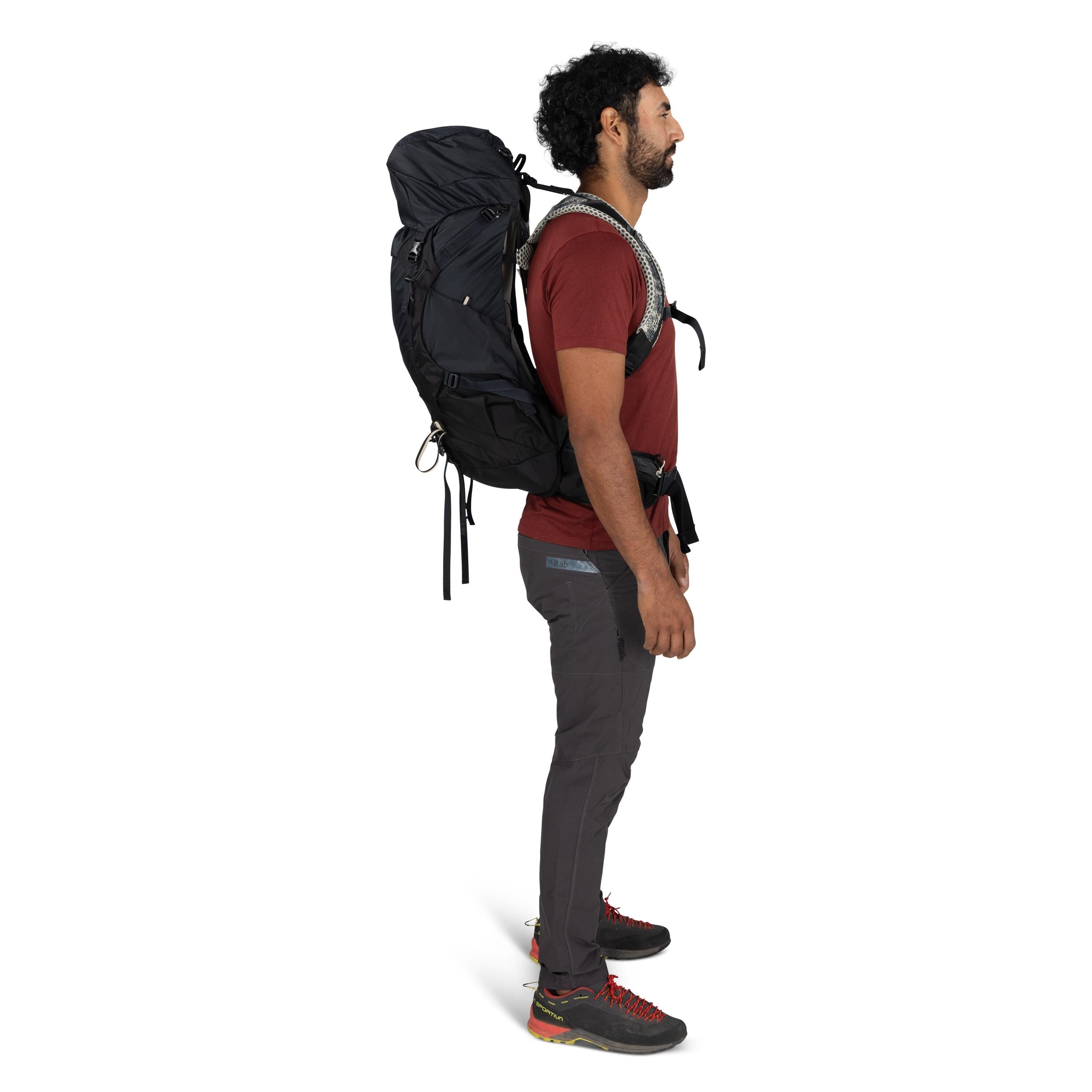 Osprey Stratos 36 Hiking Backpack 36L in Raven Black — lifestyle 2