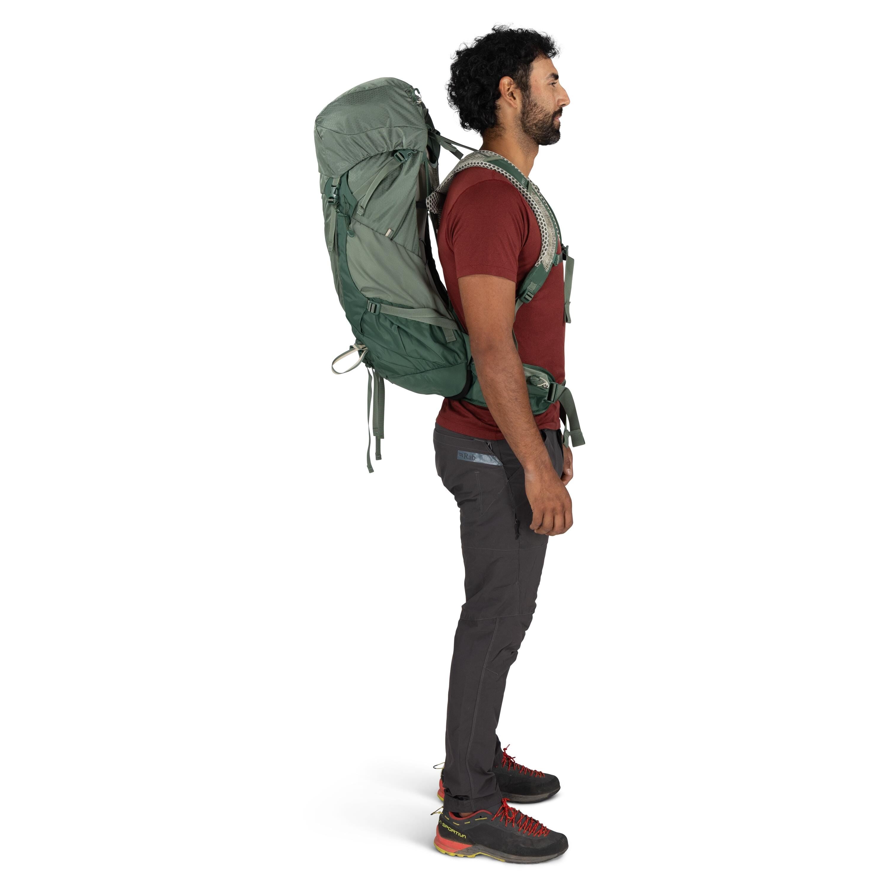 Osprey Stratos 44 Hiking Backpack 44L in Pine Leaf Green — lifestyle 2