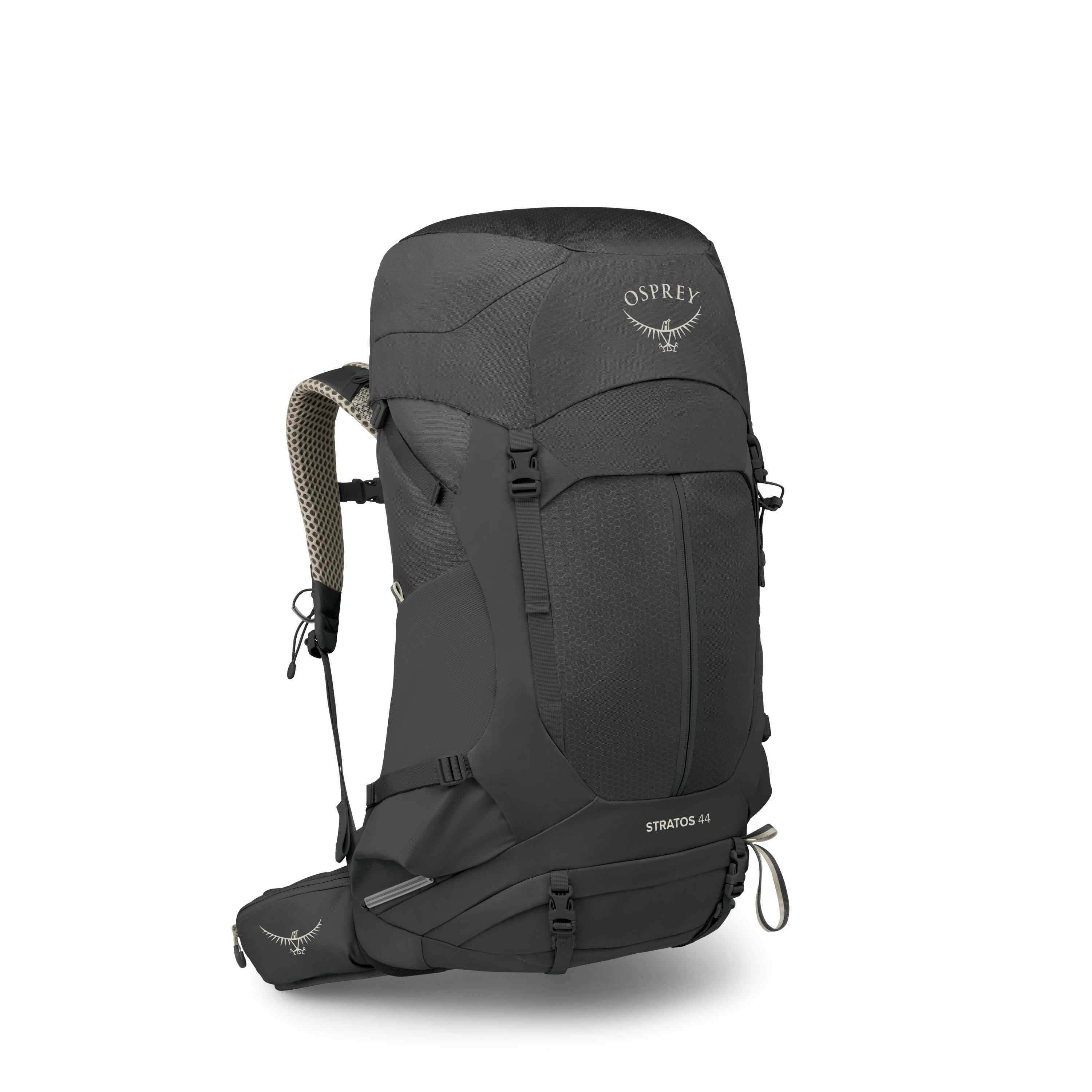 Osprey Stratos 44 Hiking Backpack 44L in Raven Black — angle view 2