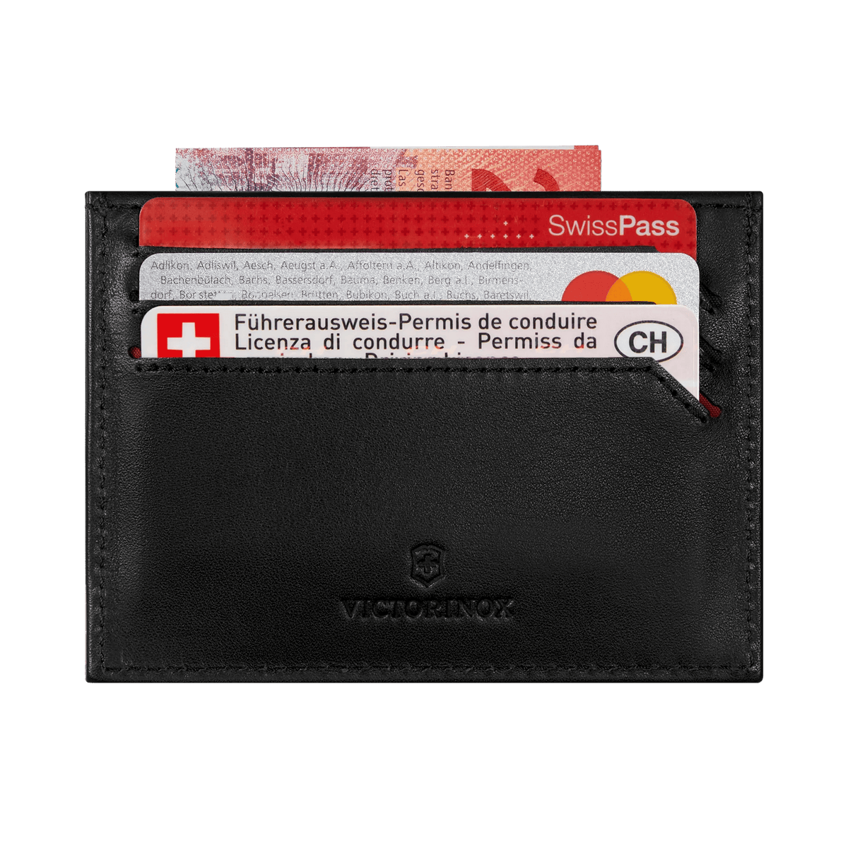 Victorinox Altius Alox Leather Slim Card Case w/ RFID Protection — interior view