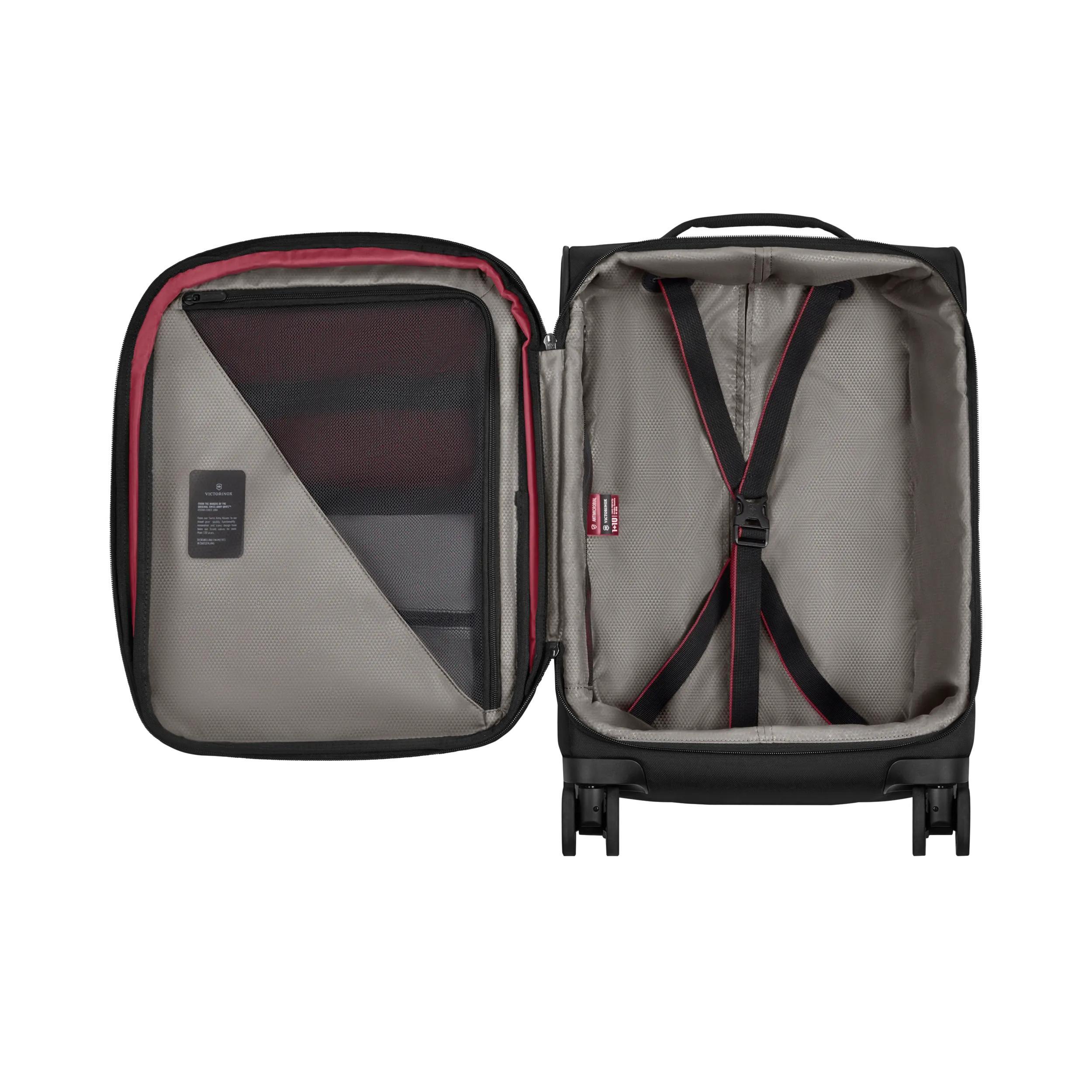 Victorinox Crosslight Frequent Flyer Softside Carry-On in Black — interior view