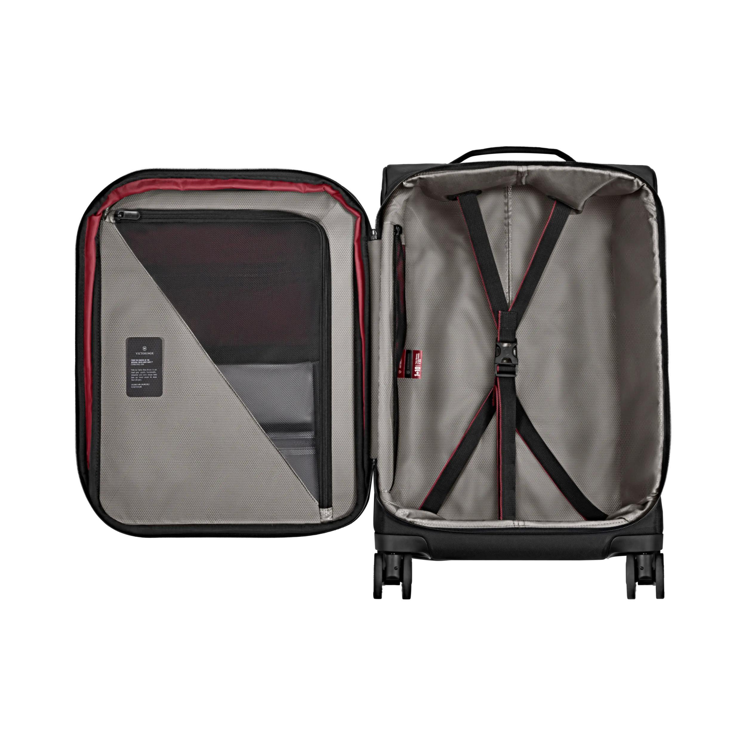 Victorinox Crosslight Frequent Flyer Plus Softside Carry-On in Black — interior view