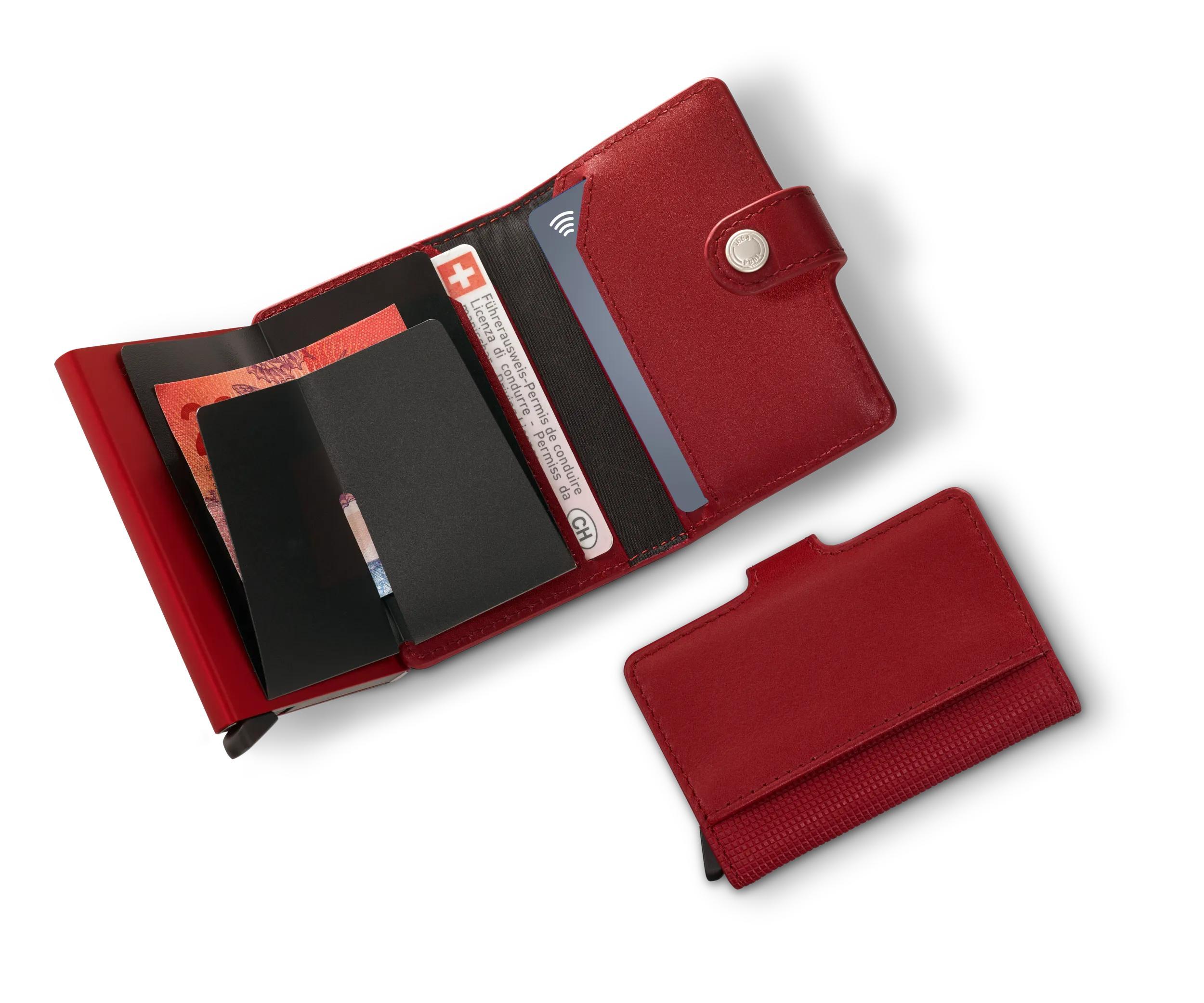 Victorinox Altius Secrid Leather Card Wallet in Red — detail view