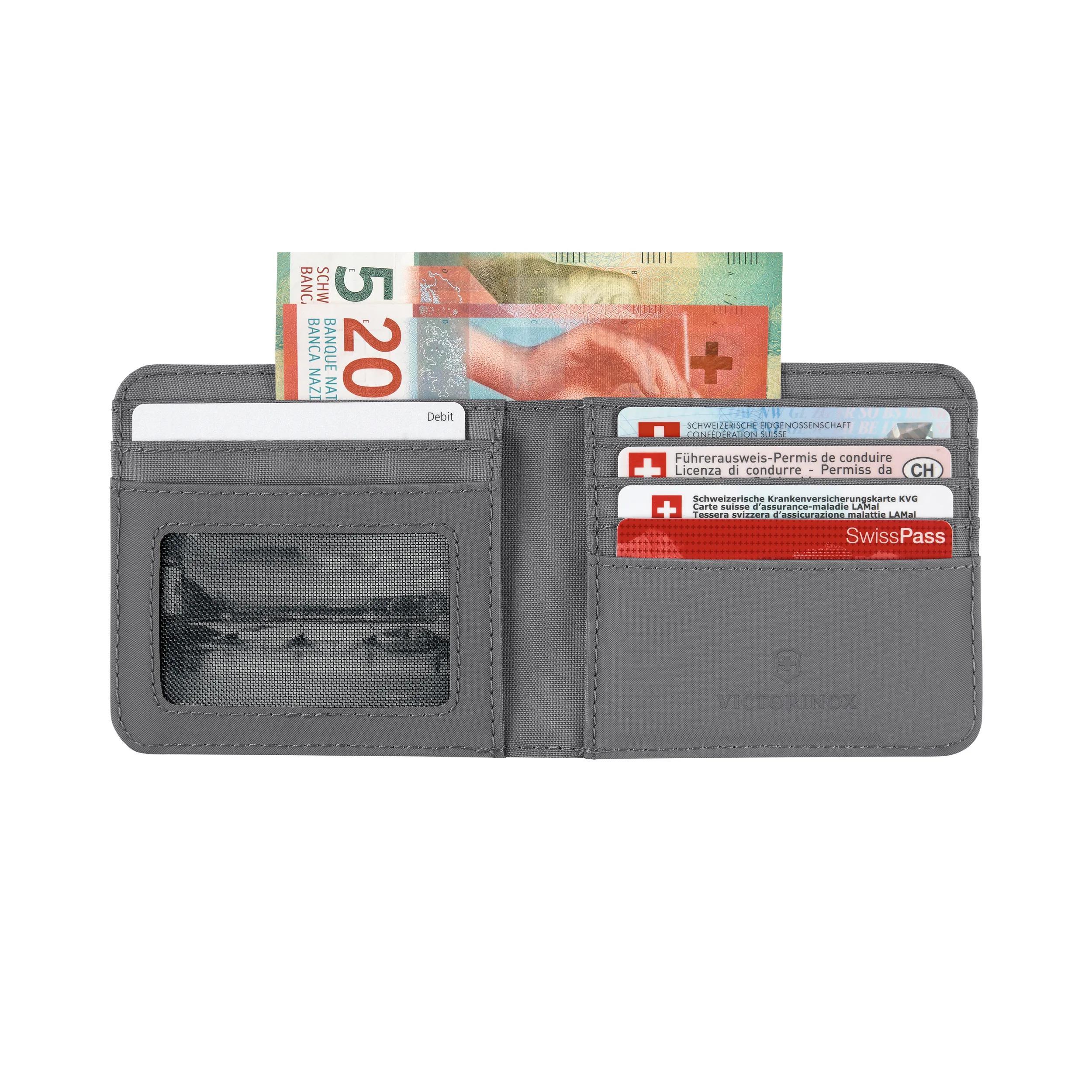 Victorinox Travel Essentials Bi-Fold Wallet in Gray — interior view