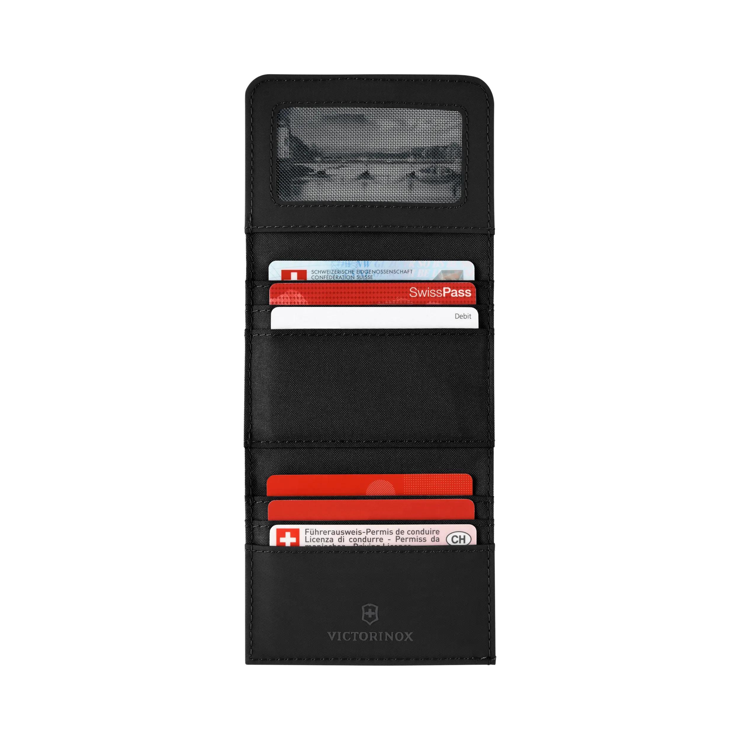 Victorinox Travel Essentials Tri-Fold Wallet in Black — interior view