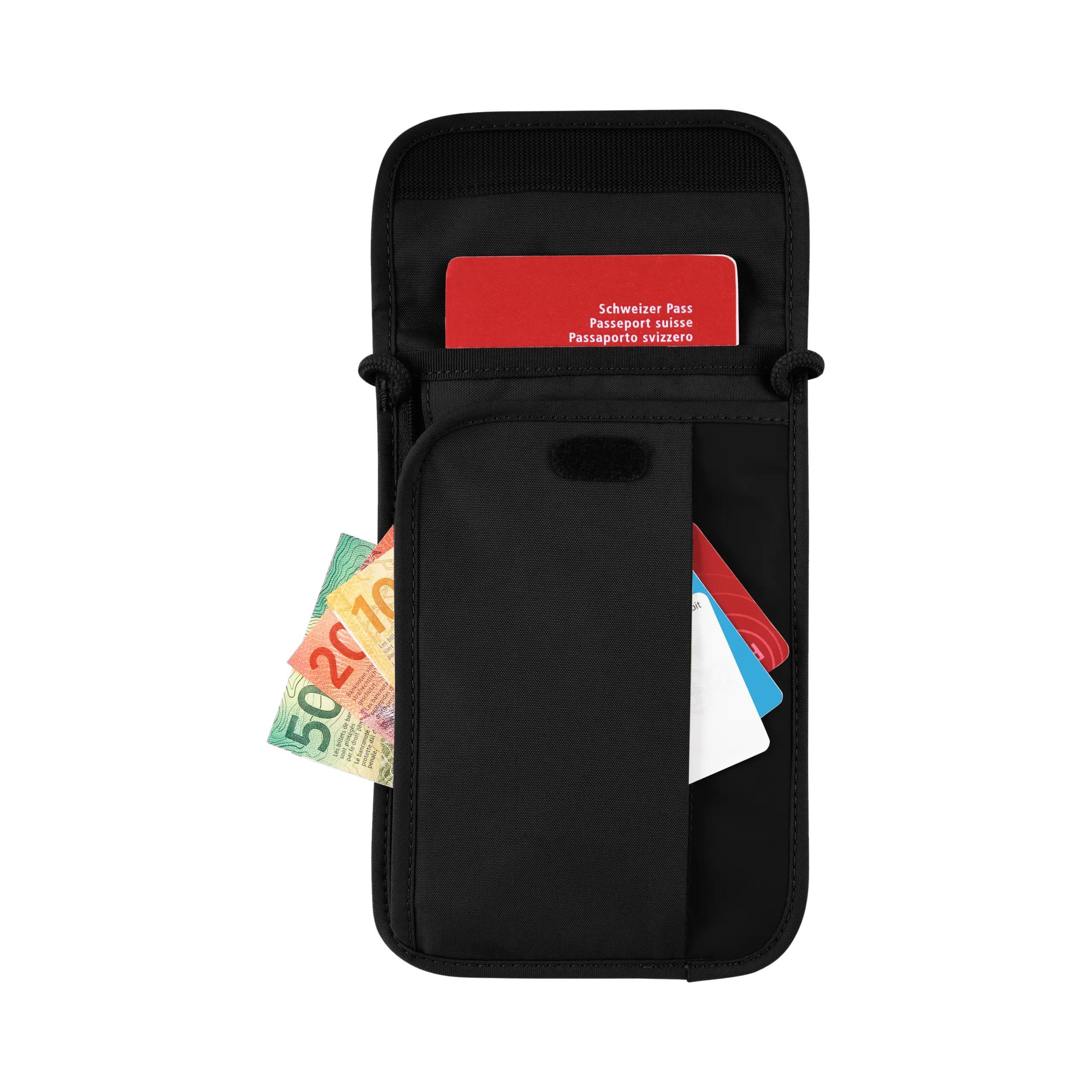 Victorinox Travel Essentials Security Neck Pouch in Black — interior view