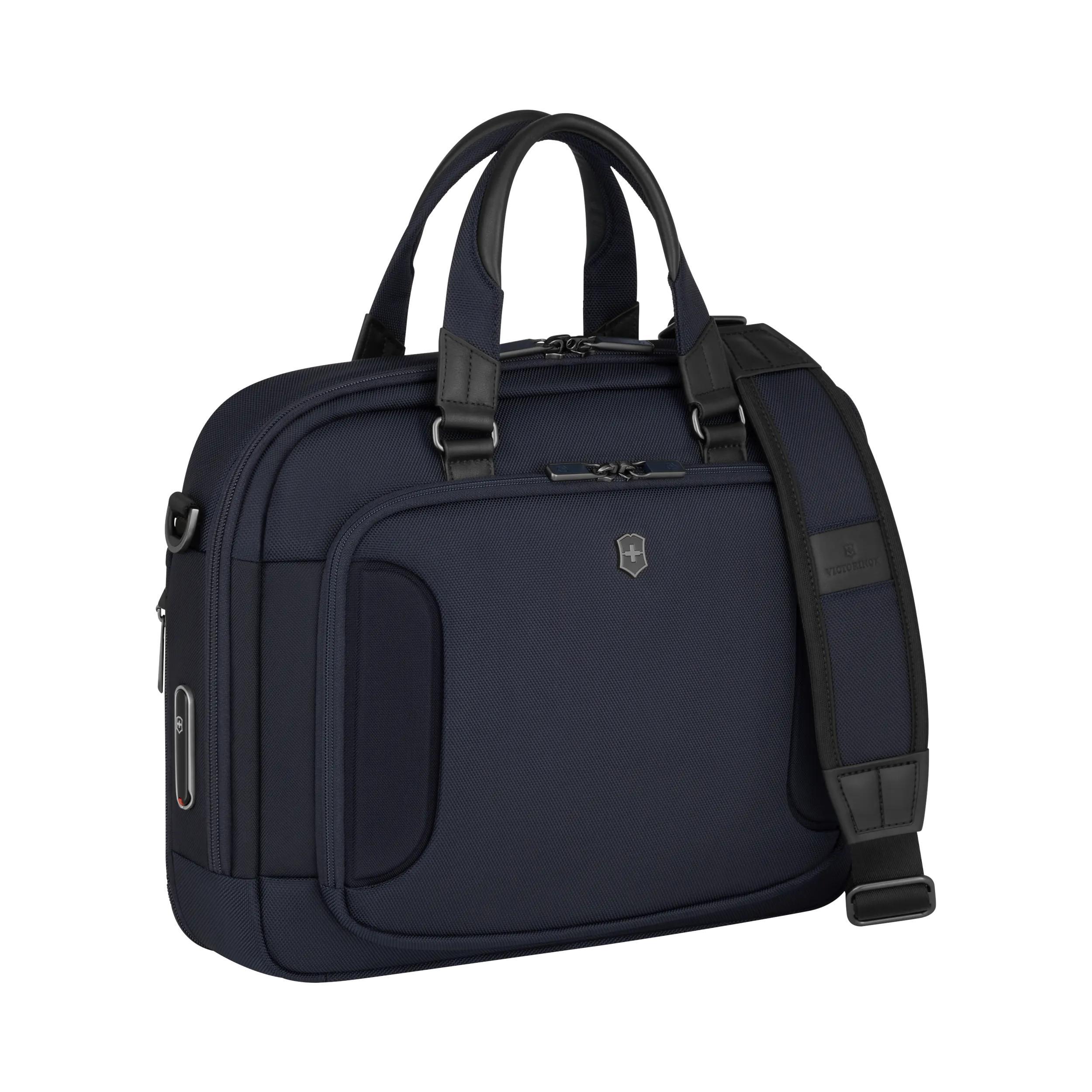 Victorinox Werks Traveler 7.0 Compact Briefcase in Navy Blue — angle view 3