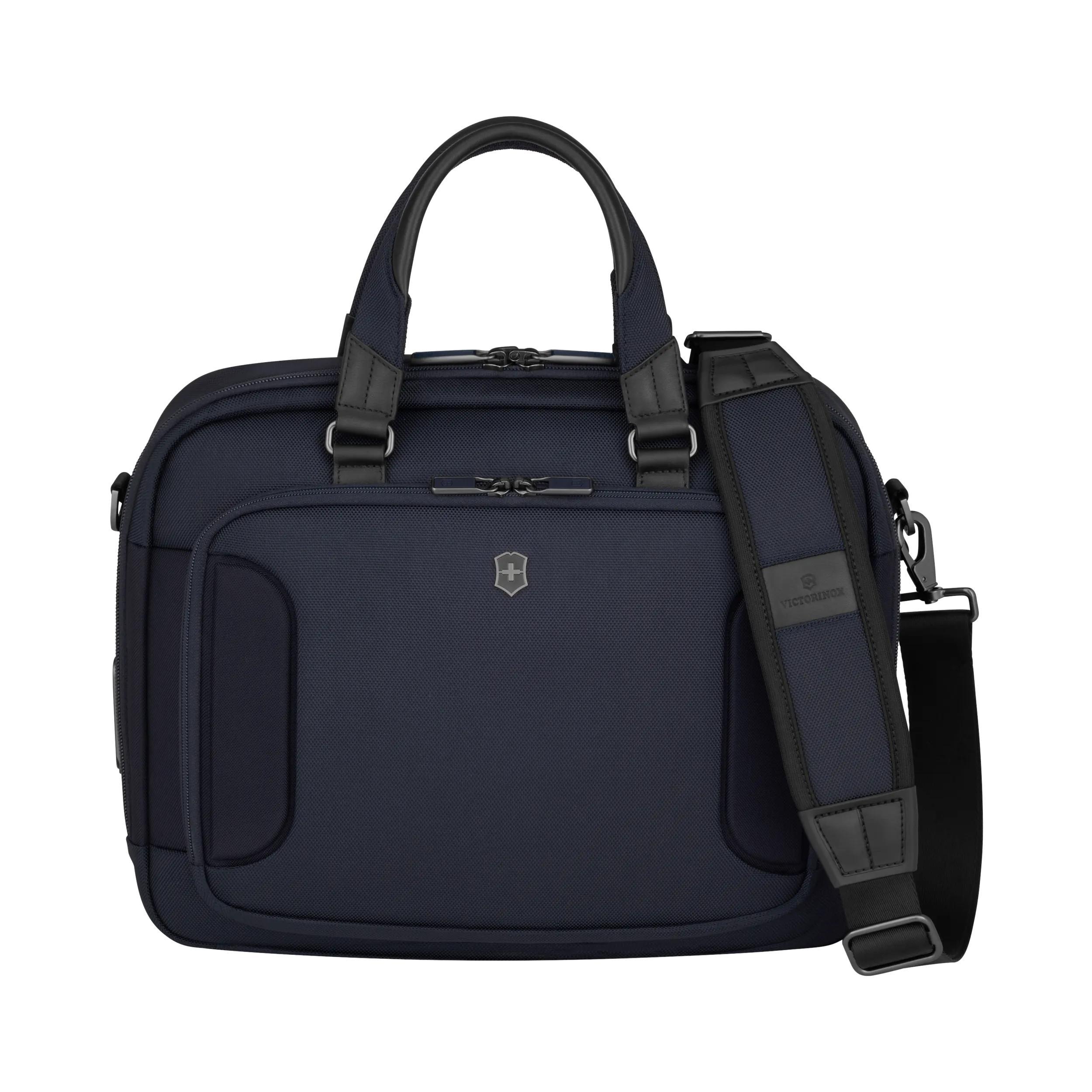 Victorinox Werks Traveler 7.0 Compact Briefcase in Navy Blue — angle view 2