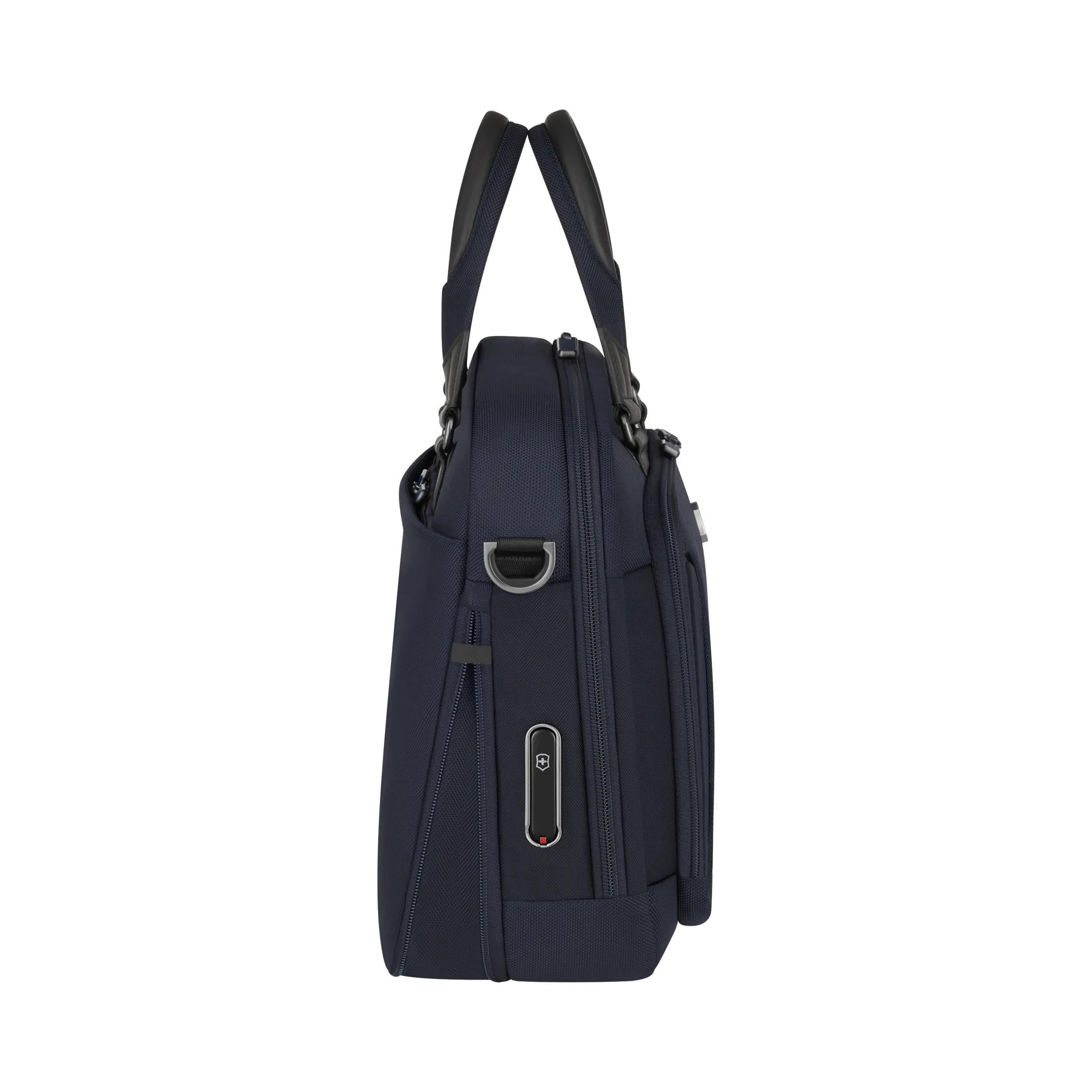 Victorinox Werks Traveler 7.0 Compact Briefcase in Navy Blue — angle view 5