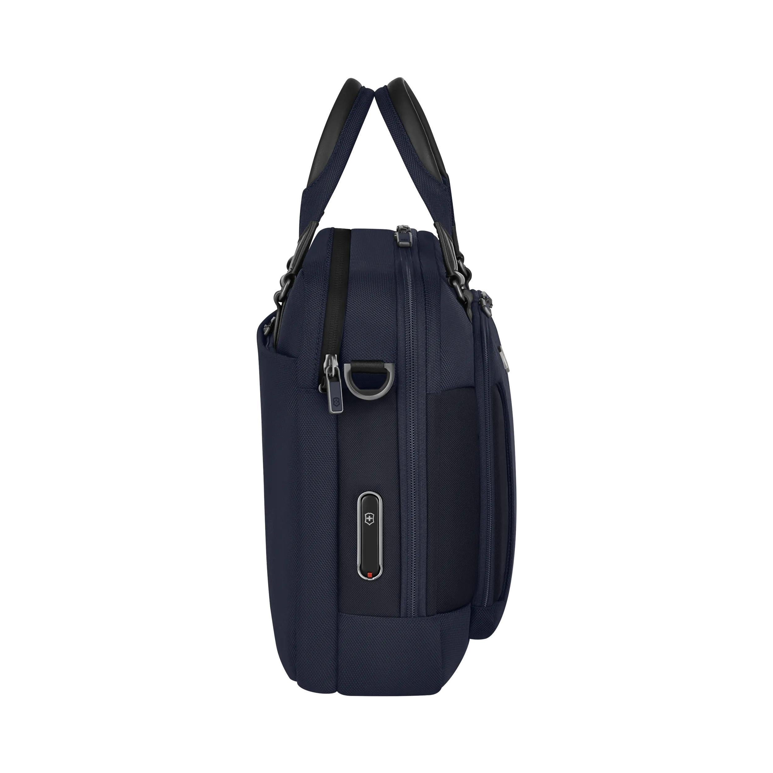 Victorinox Werks Traveler 7.0 Deluxe Briefcase in Navy Blue — angle view 4