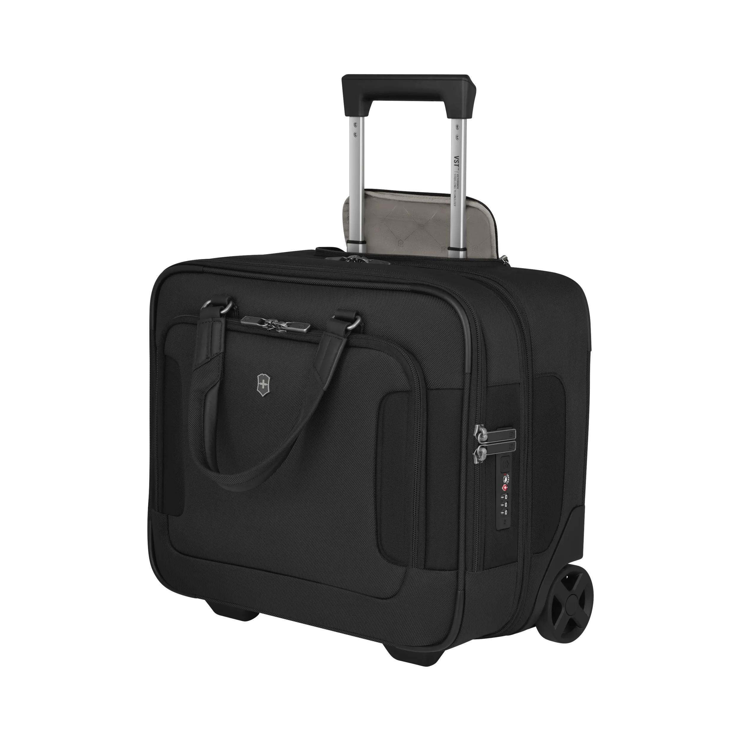 Victorinox Werks Traveler 7.0 Wheeled Briefcase in Black — angle view 3
