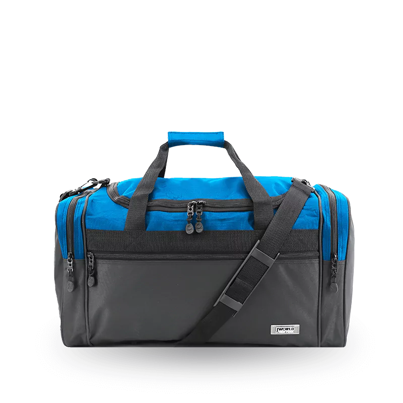 J World Copper Sport Duffel Bags in Blue/Black 18" — front view # color_Blue/Black