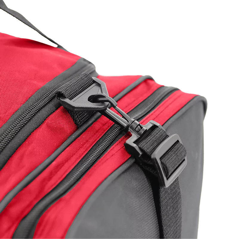 J World Copper Sport Duffel Bags in Red/Black 18" — detail view # color_Red/Black
