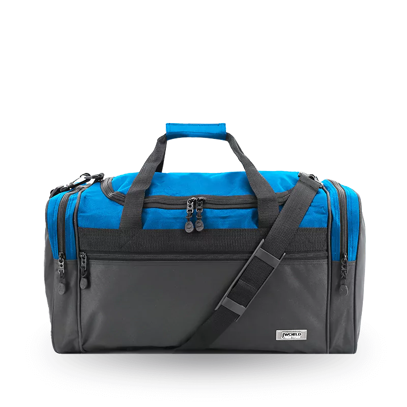 J World Copper Sport Duffel Bags in Blue/Black 21" — front view # color_Blue/Black