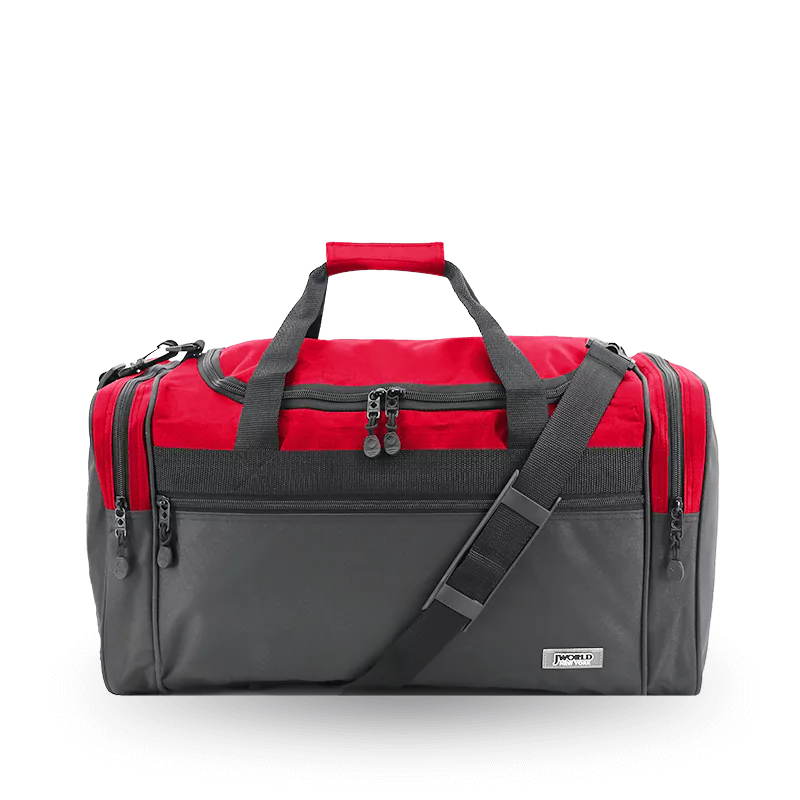 J World Copper Sport Duffel Bags in Red/Black 21" — front view # color_Red/Black