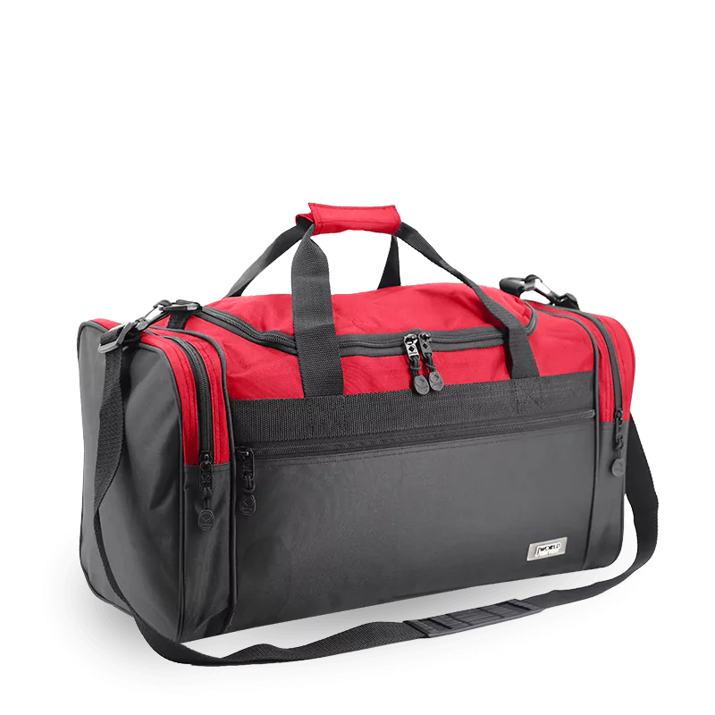 J World Copper Sport Duffel Bags in Red/Black 21" — angle view 2 # color_Red/Black