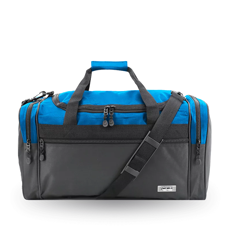 J World Copper Sport Duffel Bags in Blue/Black 24" — front view # color_Blue/Black