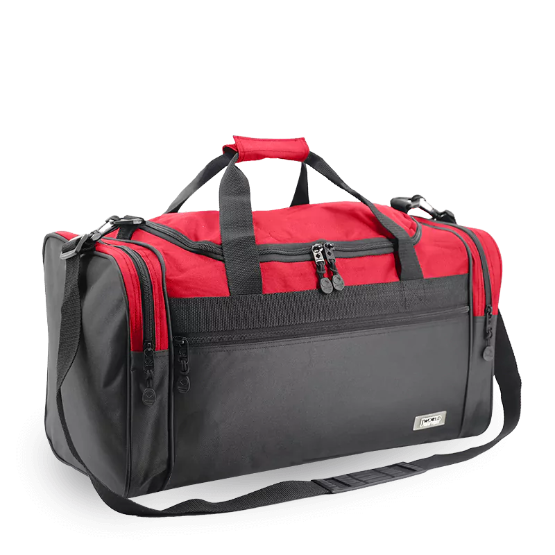 J World Copper Sport Duffel Bags in Red/Black 24" — angle view 2 # color_Red/Black