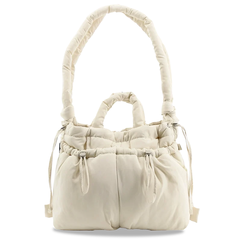 J World Puffy Tote in Beige — front view # color_Beige