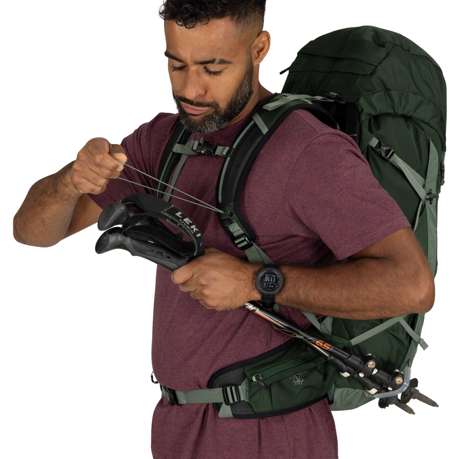 Osprey Talon 33 Hiking Backpack 33L in Green Canopy/Pine Leaf — detail view