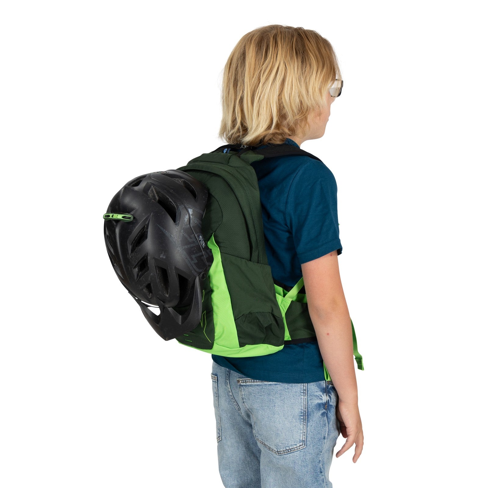 Osprey Talon Jr Kids Hiking Backpack 11L in Green Canopy — detail view