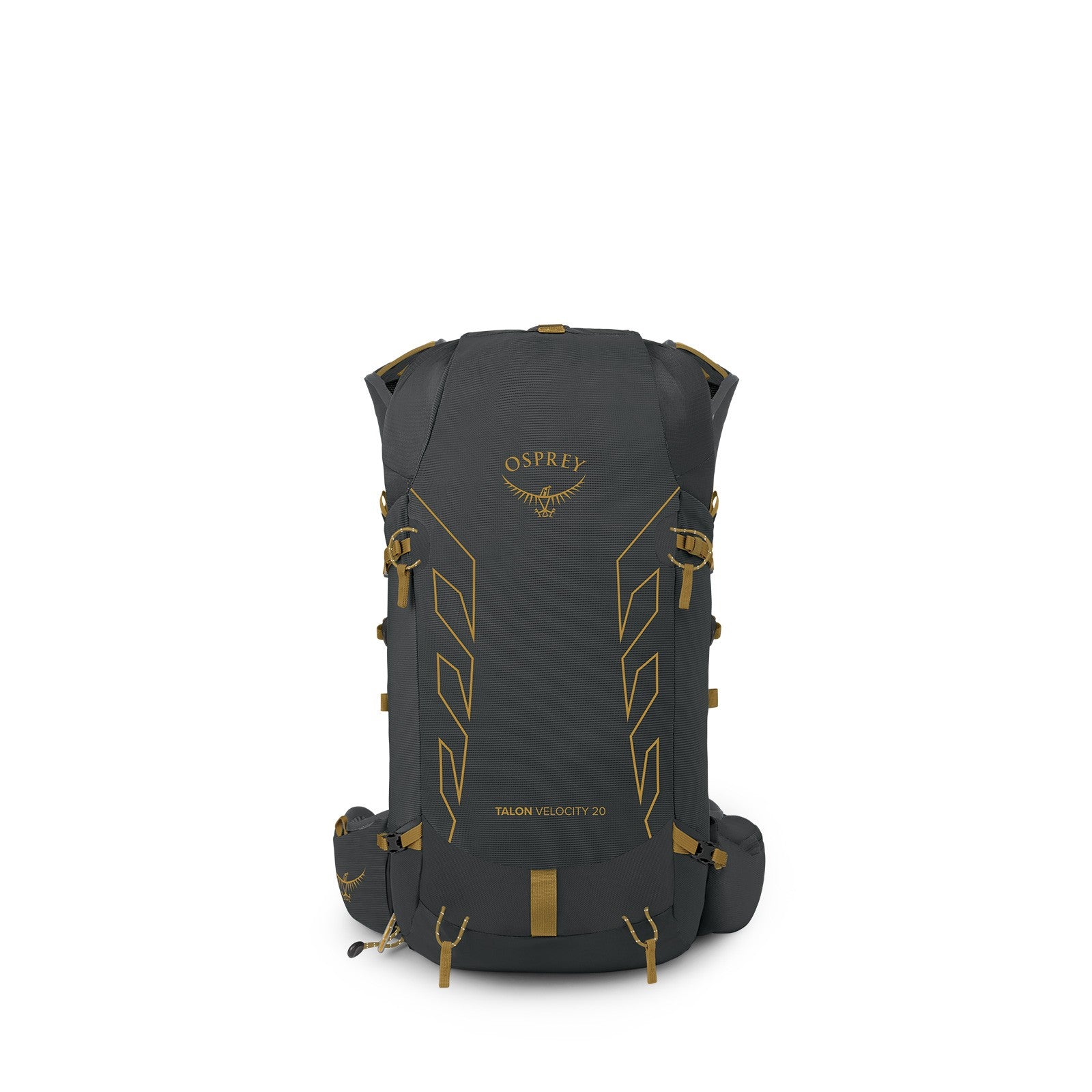Osprey Talon Velocity 20 Hiking Backpack 20L in Dark Charcoal Tumbleweed Yellow — front view
