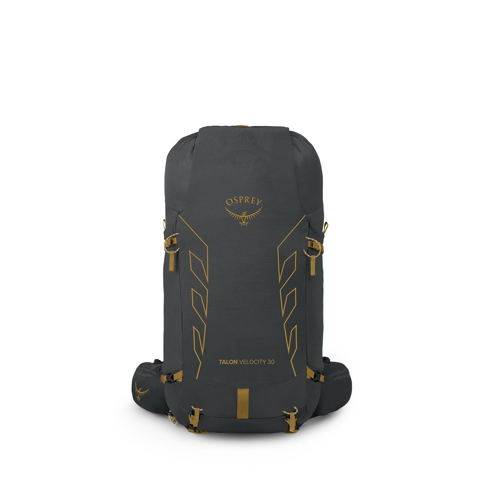 Osprey Talon Velocity 30 Hiking Backpack 30L in Dark Charcoal Tumbleweed Yellow — front view