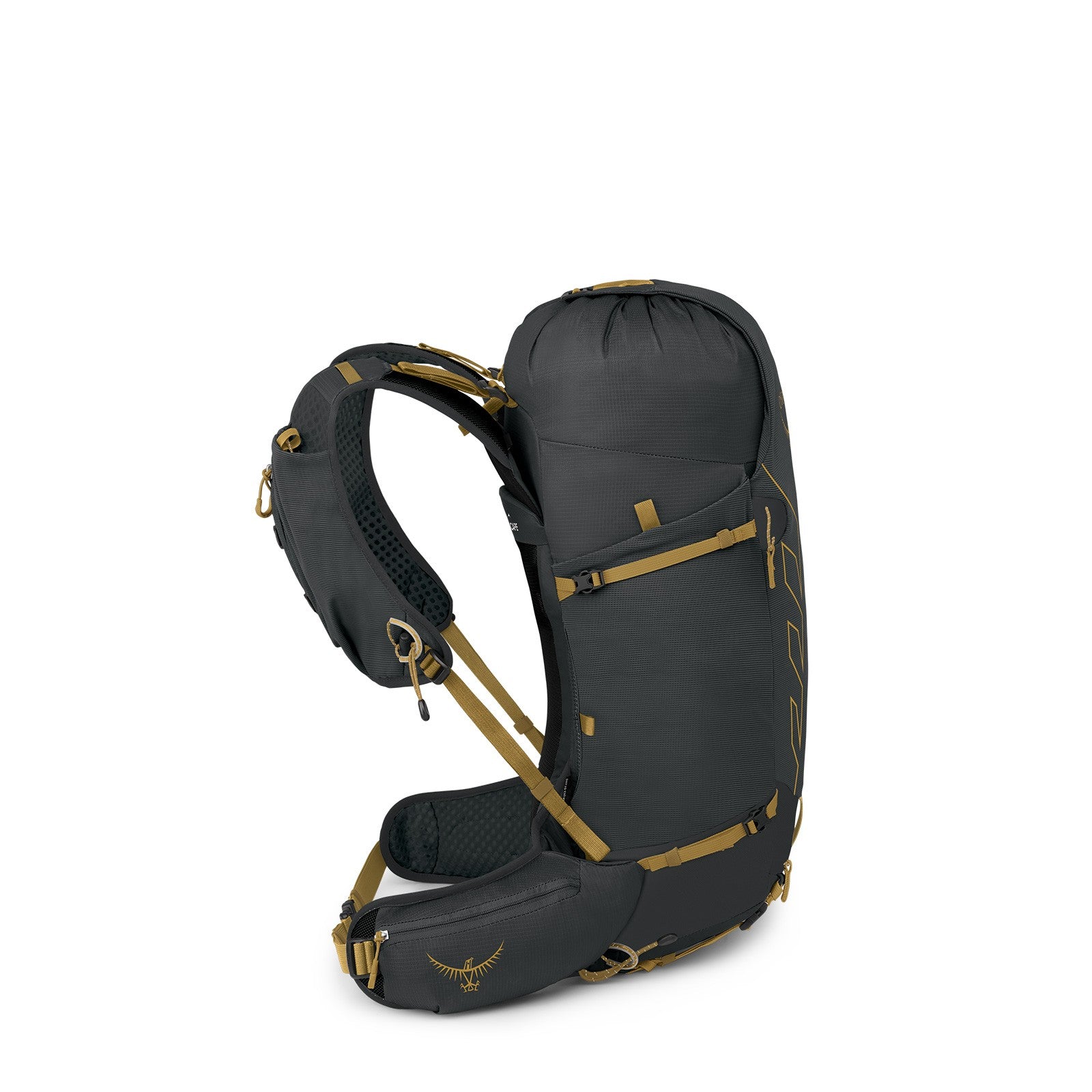 Osprey Talon Velocity 30 Hiking Backpack 30L in Dark Charcoal Tumbleweed Yellow — angle view 3