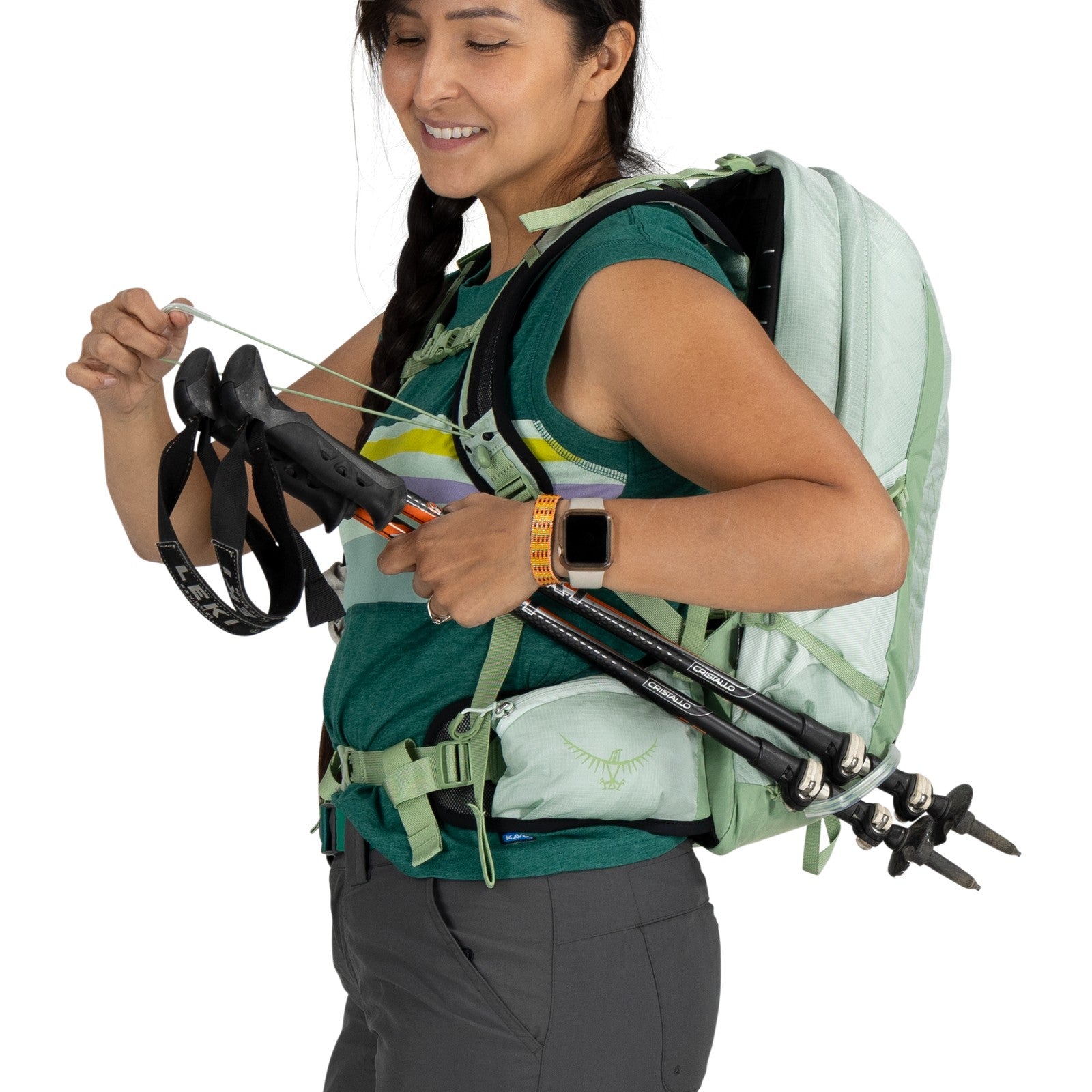 Osprey Tempest 11 Hiking Backpack 11L in Frosty Mint Green/Botanica — detail view