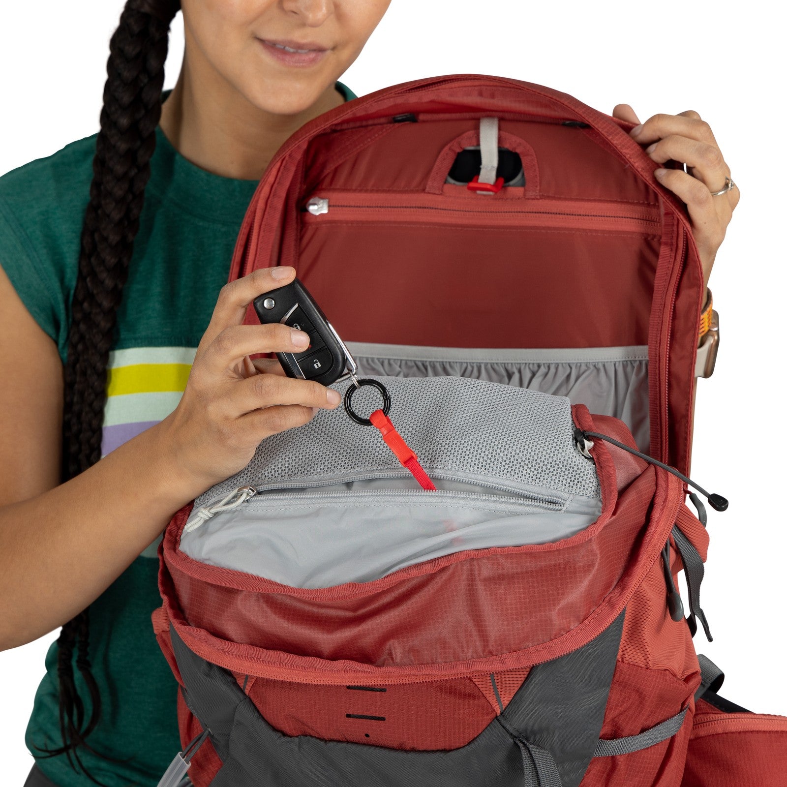 Osprey Tempest 22 Hiking Backpack 22L in Red Pampas/Coal Grey — detail view