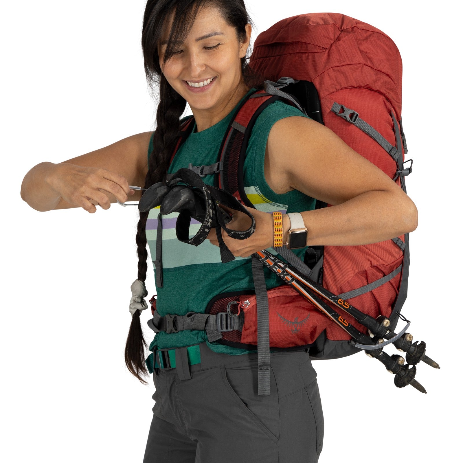 Osprey Tempest 33 Hiking Backpack 33L in Red Pampas/Coal Grey — detail view