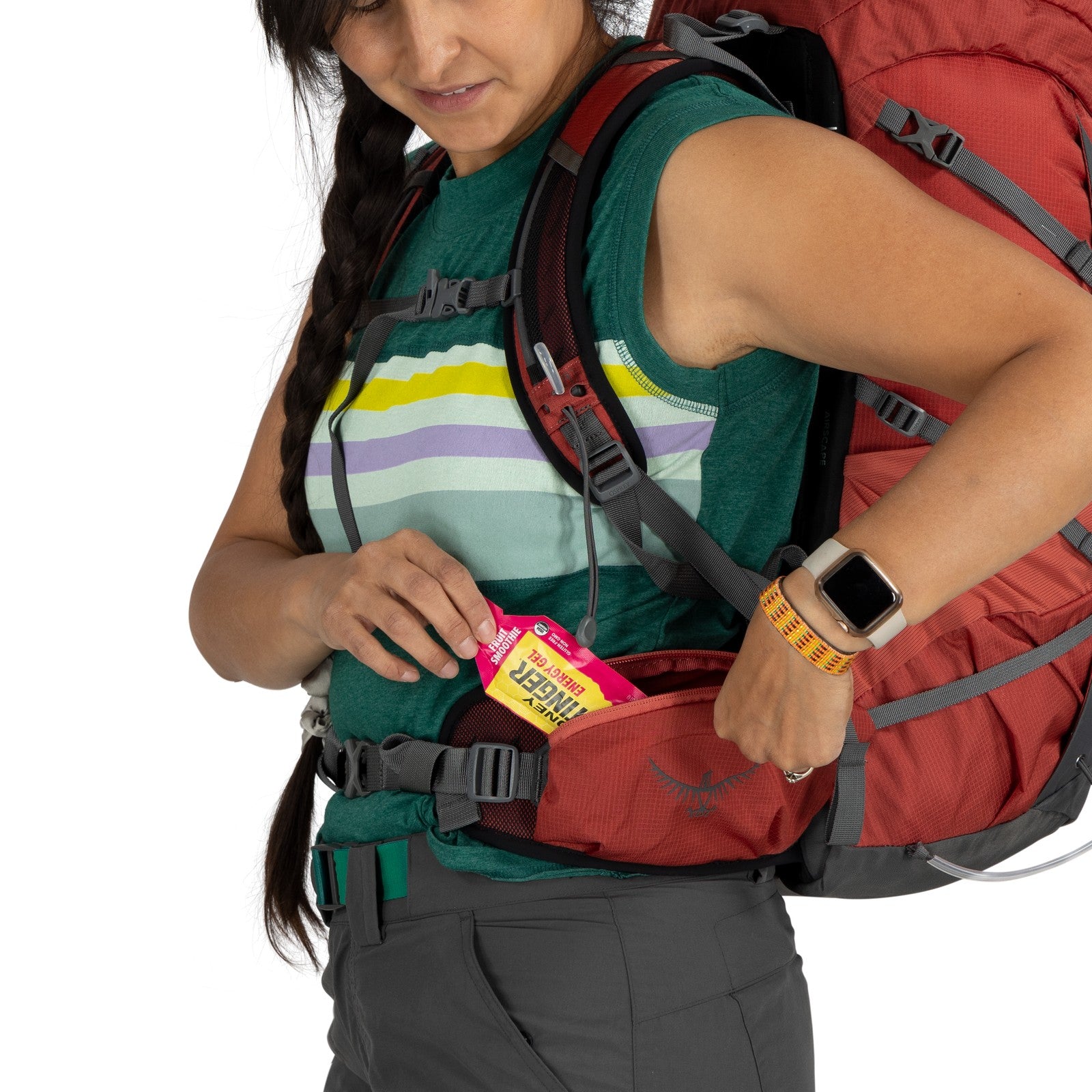 Osprey Tempest 33 Hiking Backpack 33L in Red Pampas/Coal Grey — detail view 2