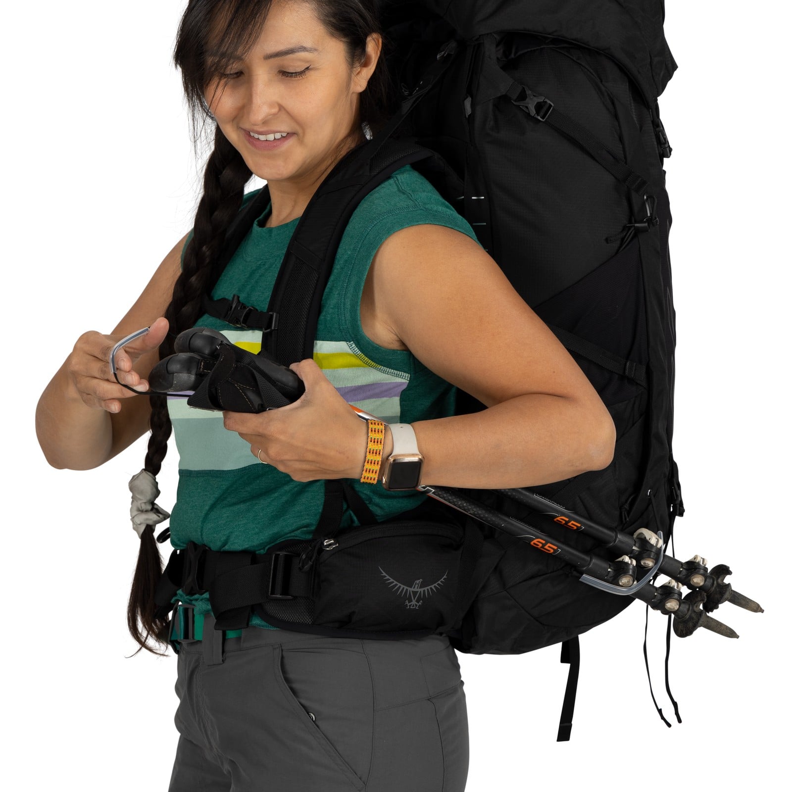 Osprey Tempest 44 Women's Hiking Backpack 44L in Black/Coal Grey — detail view