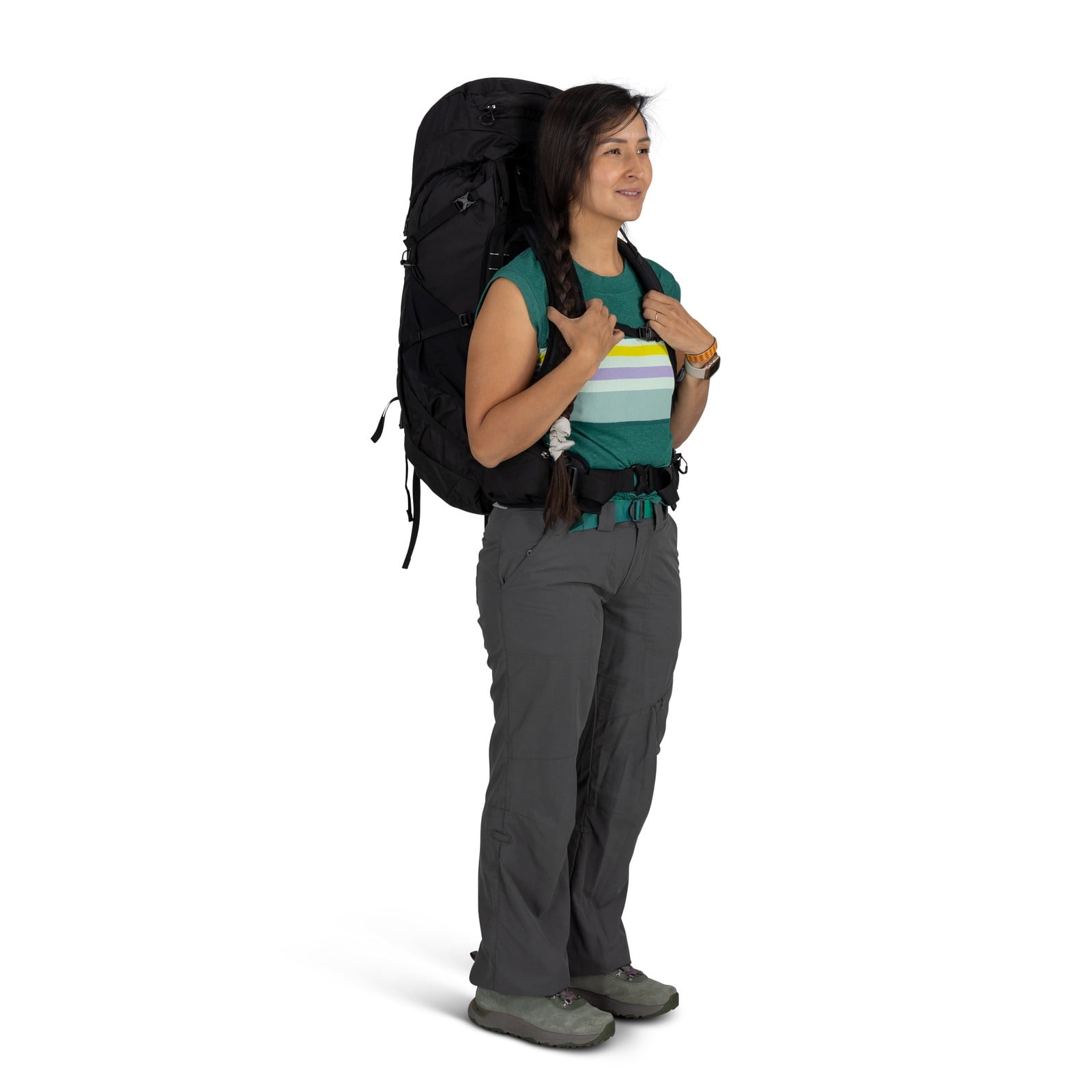 Osprey Tempest 44 Women's Hiking Backpack 44L in Black/Coal Grey — lifestyle