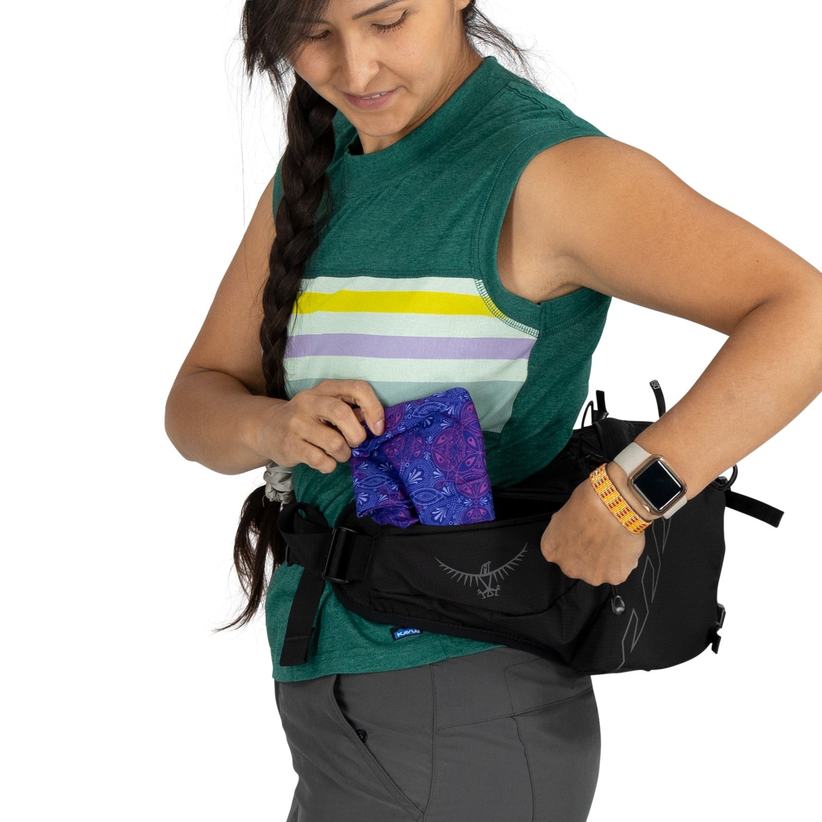 Osprey Tempest 6 Lumbar Pack 6L in Black/Coal Grey — detail view