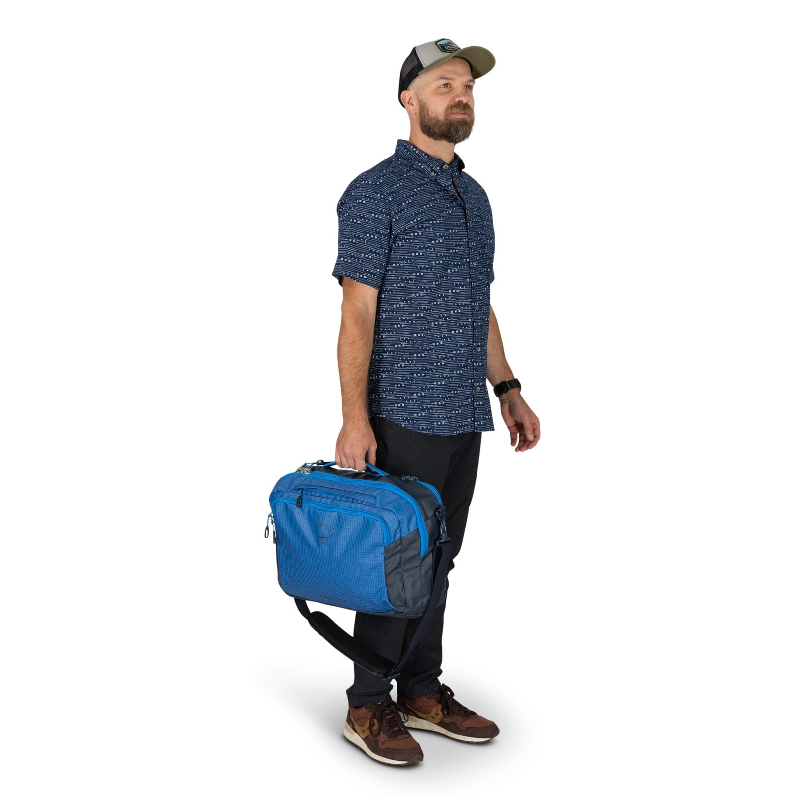 Osprey Transporter Carry-On Boarding Bag 23.5L in Blue Flame / Nocturnal Blue — lifestyle