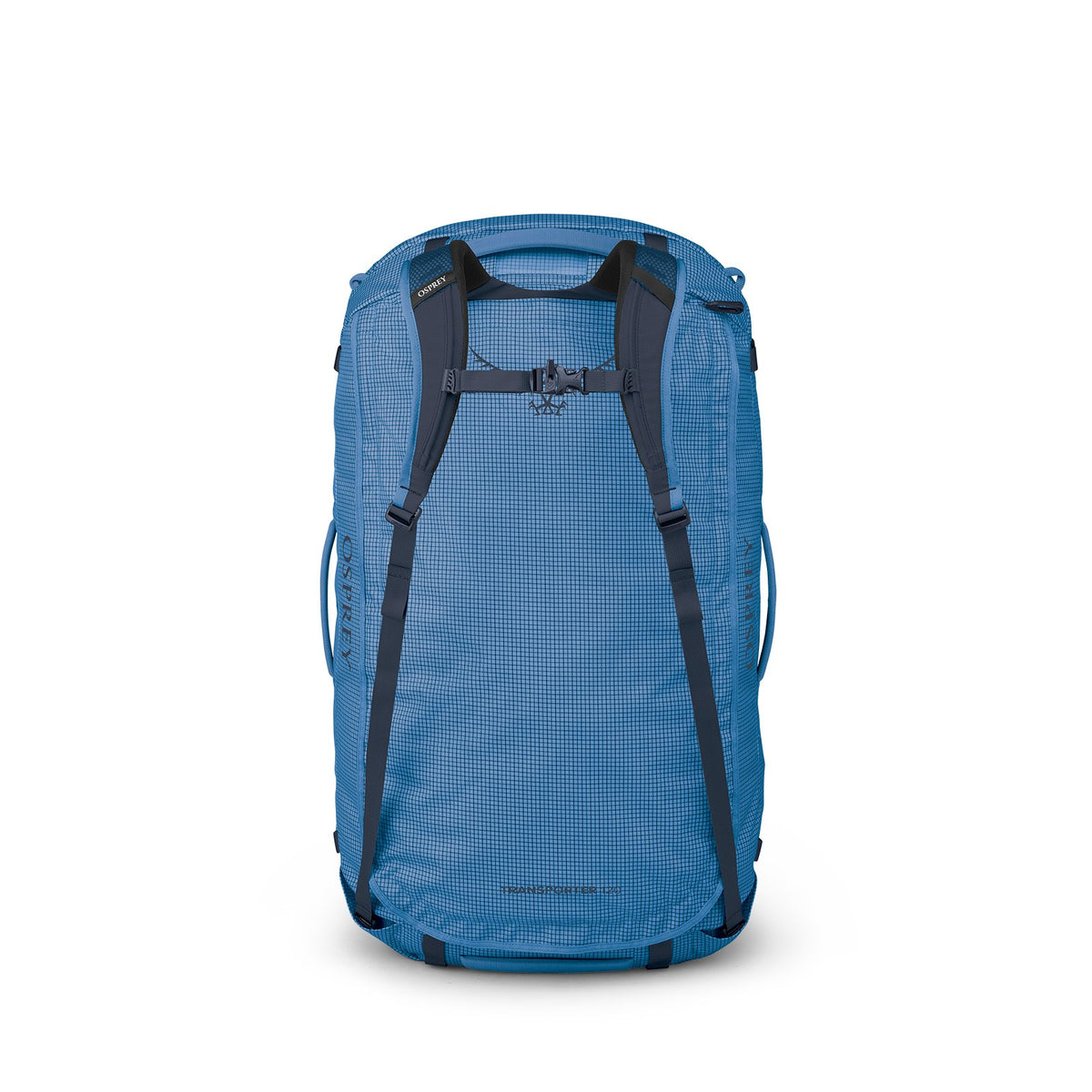 Osprey Transporter 120L Expedition Duffel Bag in Blue Flame / Nocturnal Blue — back view