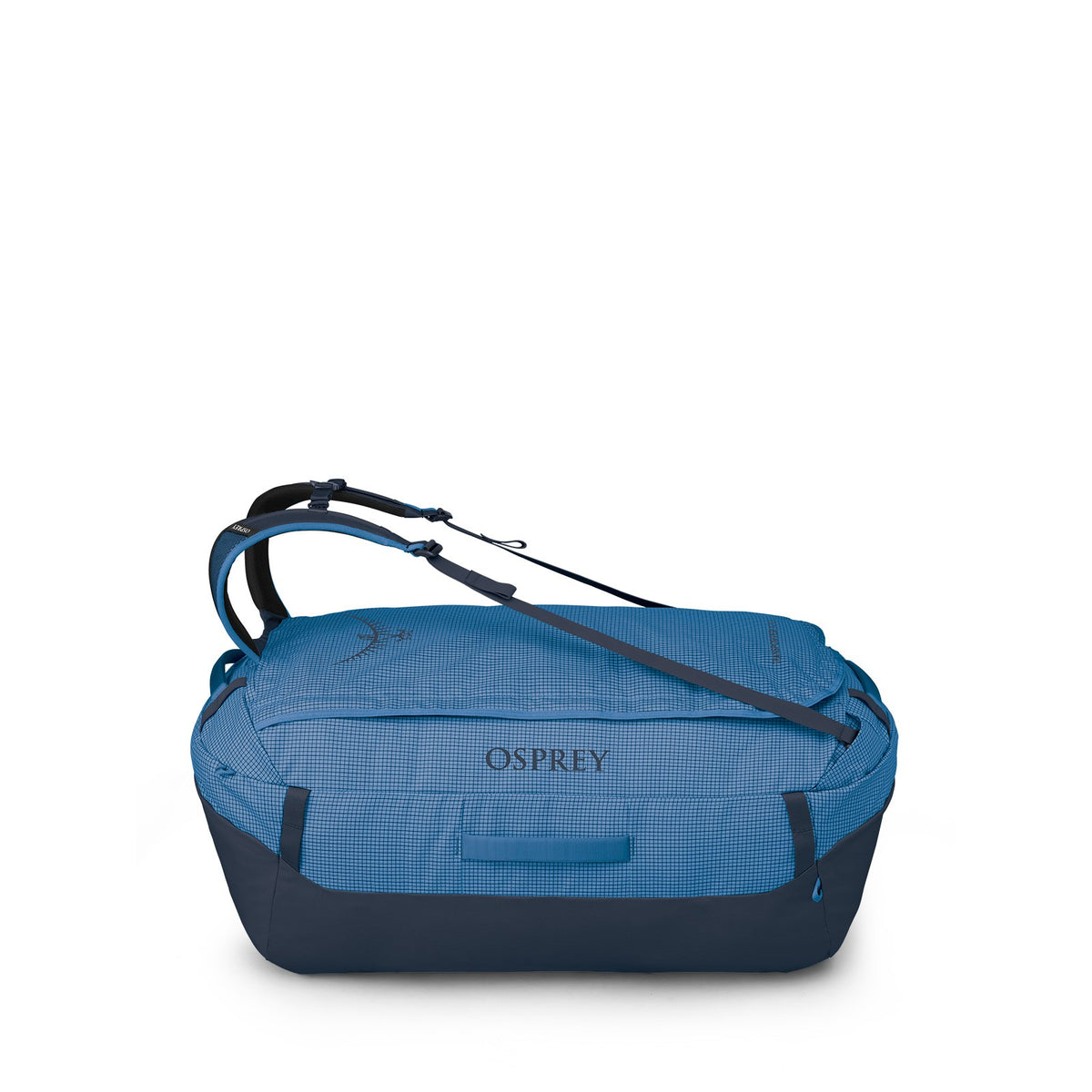 Osprey Transporter 120L Expedition Duffel Bag in Blue Flame / Nocturnal Blue — angle view 2