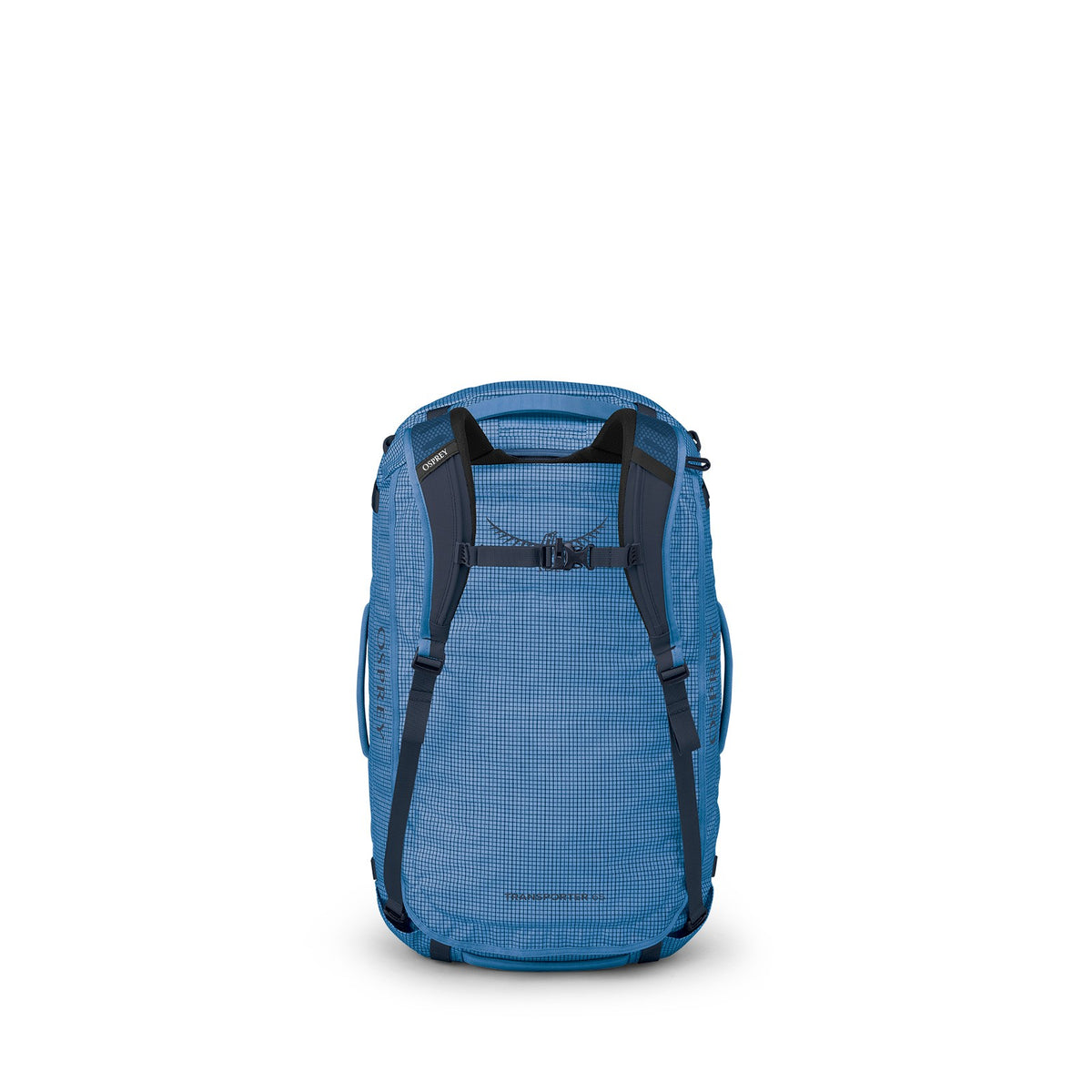 Osprey Transporter 65L Expedition Duffel in Blue Flame / Nocturnal Blue — back view