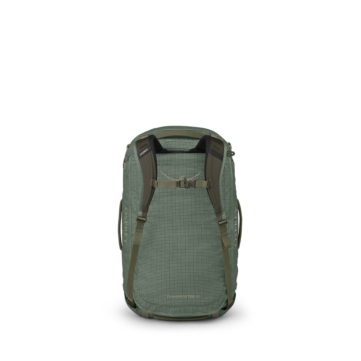 Osprey Transporter 65L Expedition Duffel in Pine Leaf/Earl Grey — back view