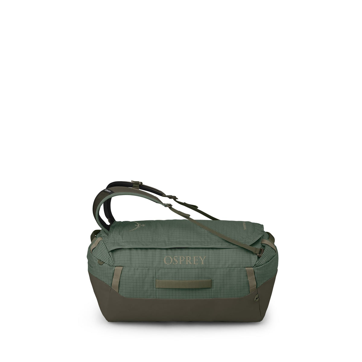 Osprey Transporter 65L Expedition Duffel in Pine Leaf/Earl Grey — angle view 2