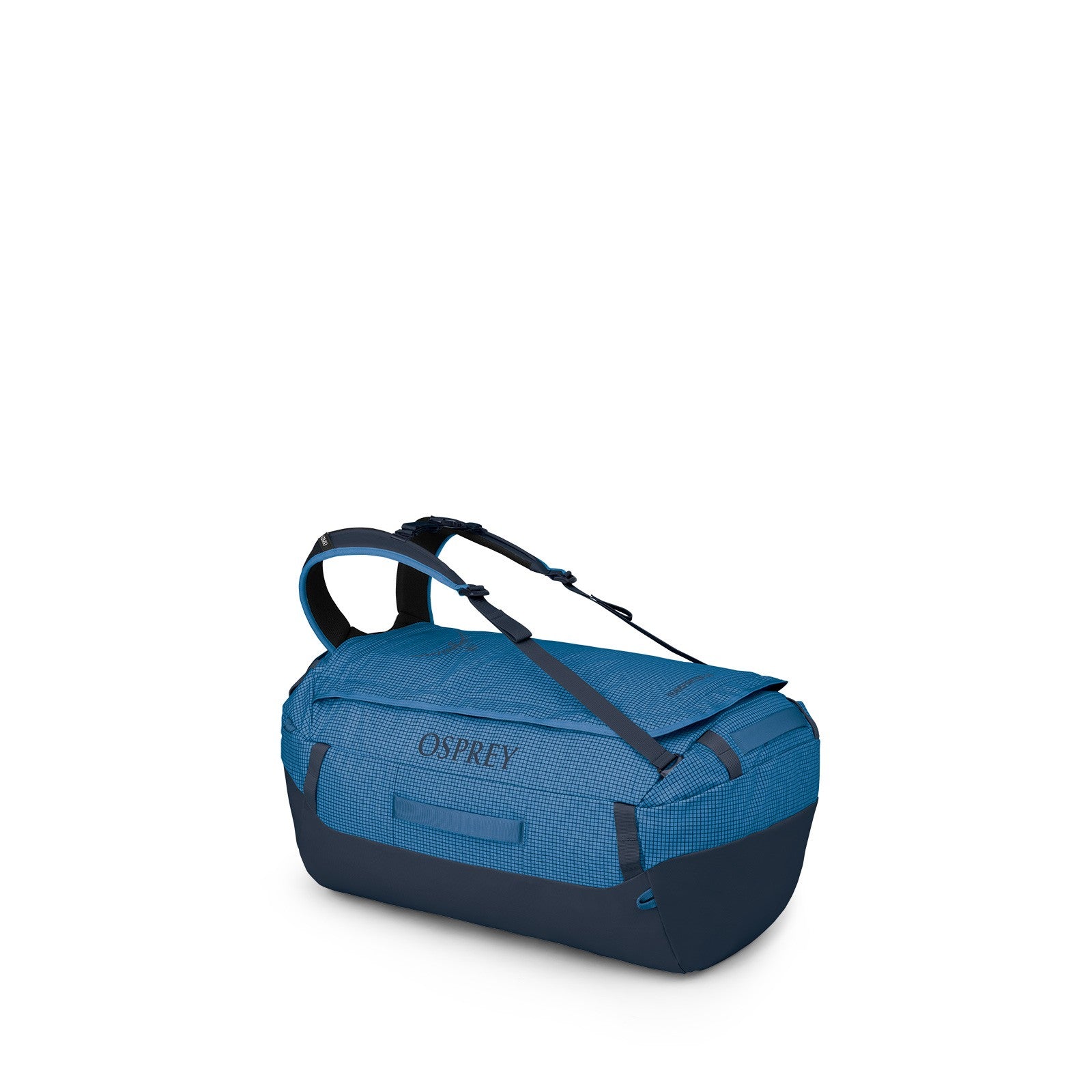 Osprey Transporter 65L Expedition Duffel in Blue Flame / Nocturnal Blue — front view # color_Blue Flame / Nocturnal Blue