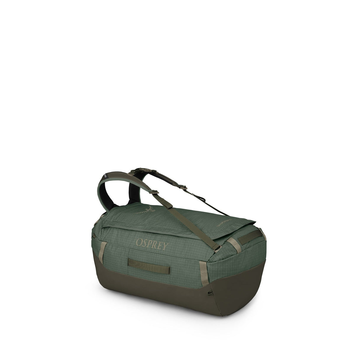 Osprey Transporter 65L Expedition Duffel in Pine Leaf/Earl Grey — front view # color_Pine Leaf/Earl Grey