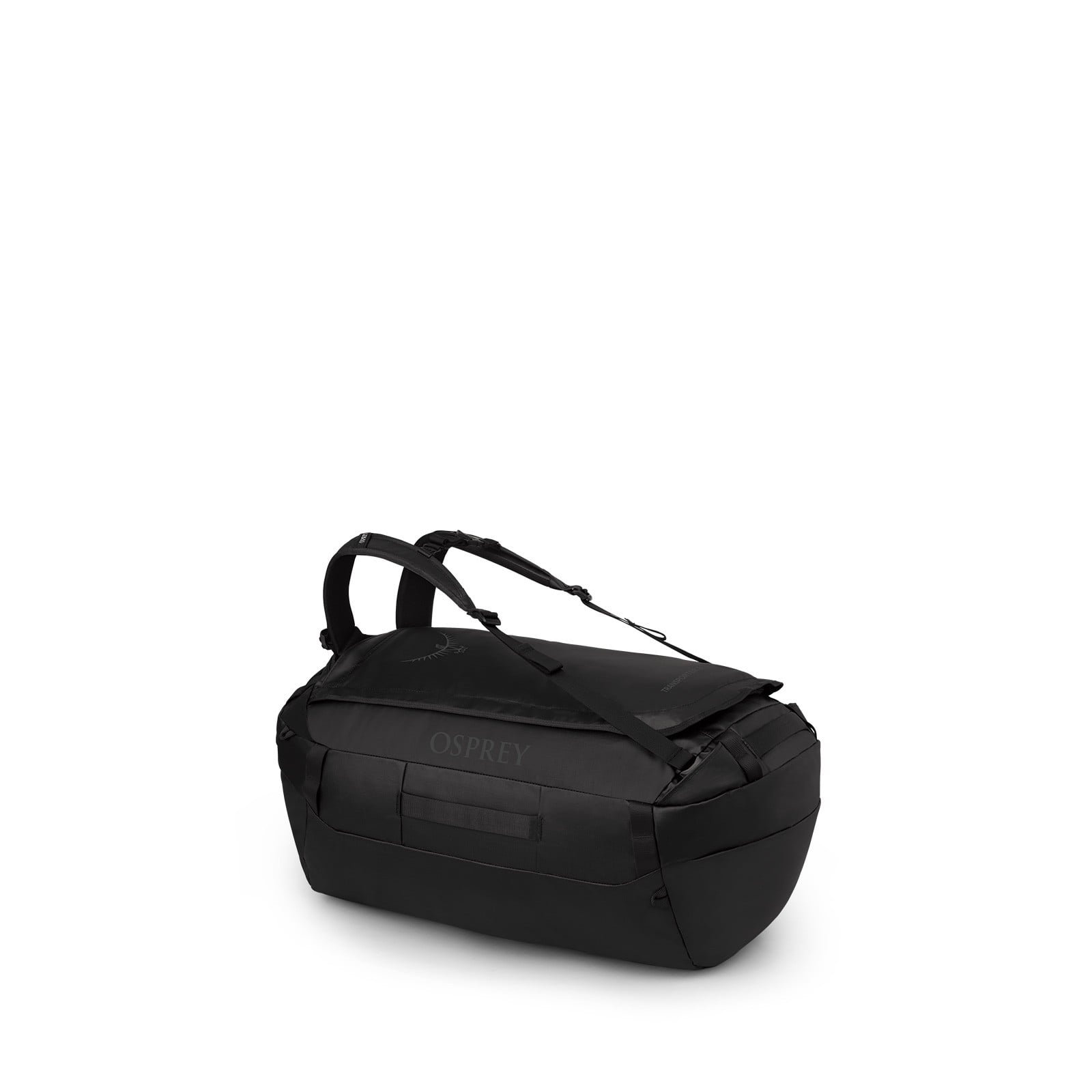 Osprey Transporter 65L Expedition Duffel in Raven Black Black — front view # color_Raven Black Black